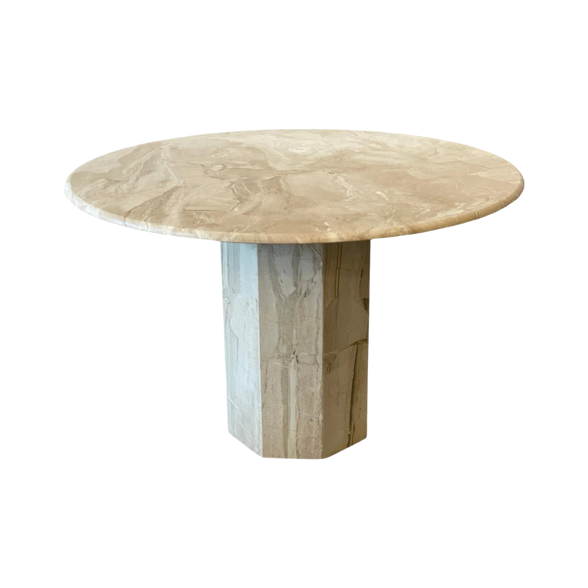 1980s Postmodern Vintage Travertine Round Dining/Entry Table Honed
