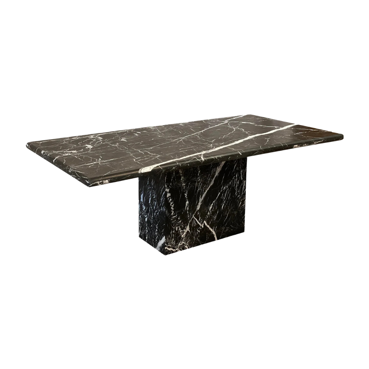 Vintage 1980s Postmodern Nero Marquina Marble Dining Table