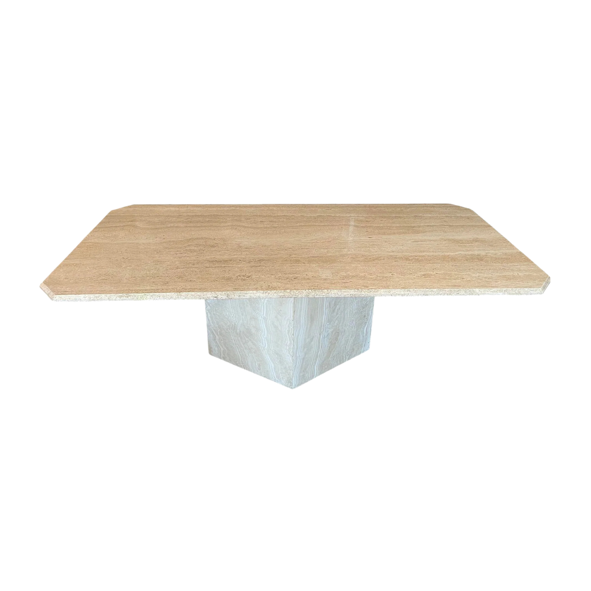 1970s Postmodern Travertine Dining Table With Angled Edge Top and Base