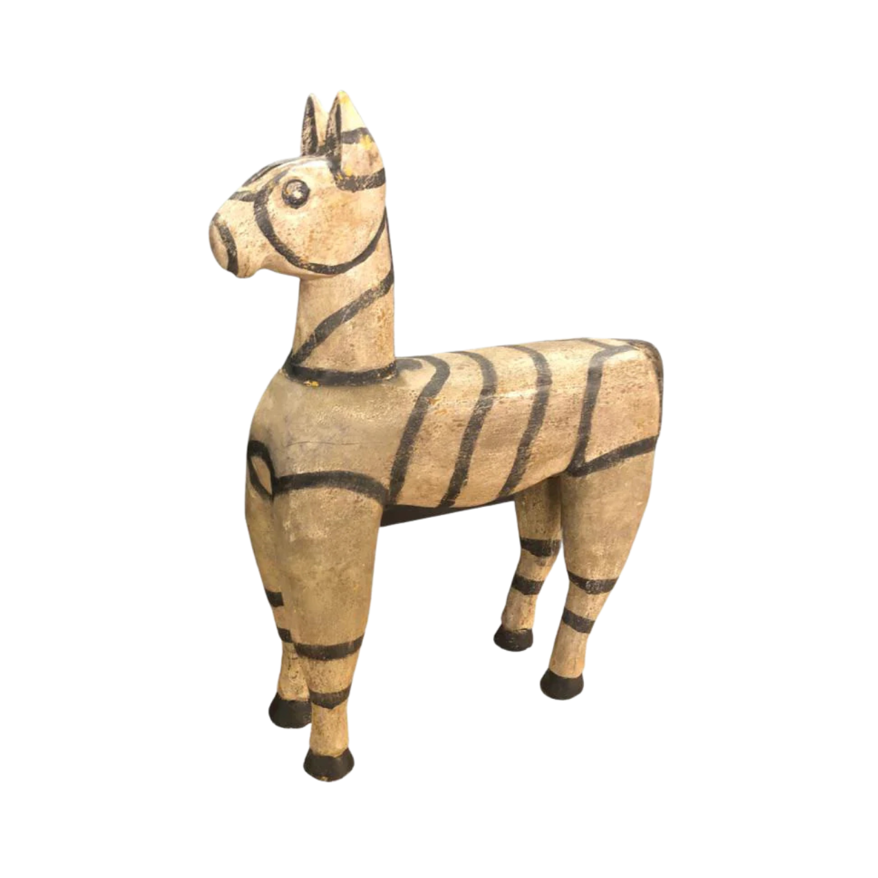 Vintage Wood Zebra Horse Sculpture