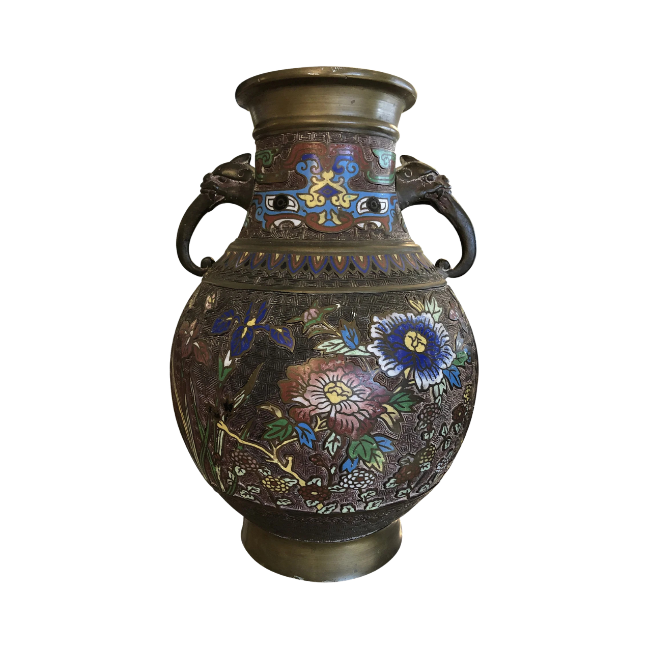 1930s Japanese Champleve Brass Vase