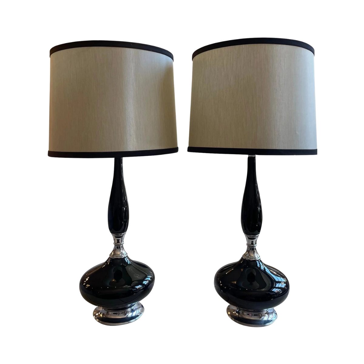 1960s Vintage Black Enamel Lamps - a Pair