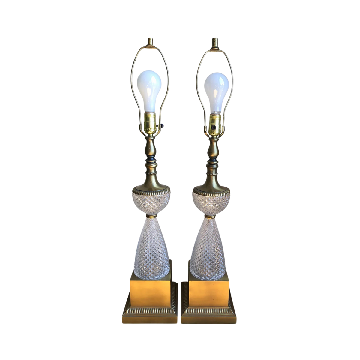 1960s Italian Lead Crystal Brass Lamps - a Pair