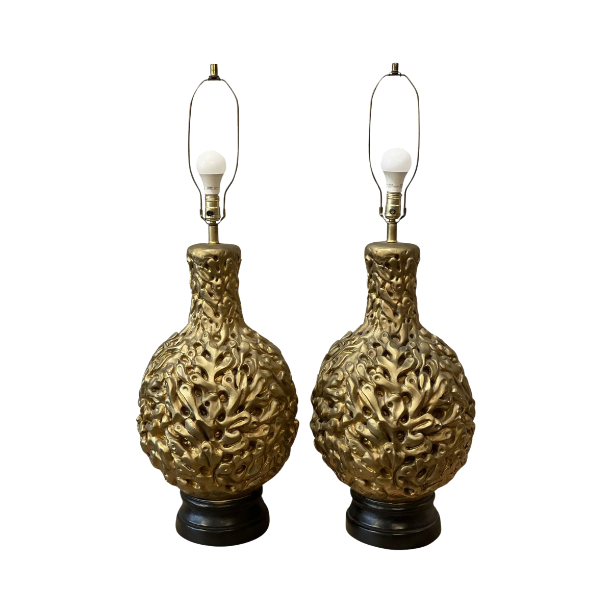 Vintage 1970s Gold Gilt Huge Lamps - a Pair
