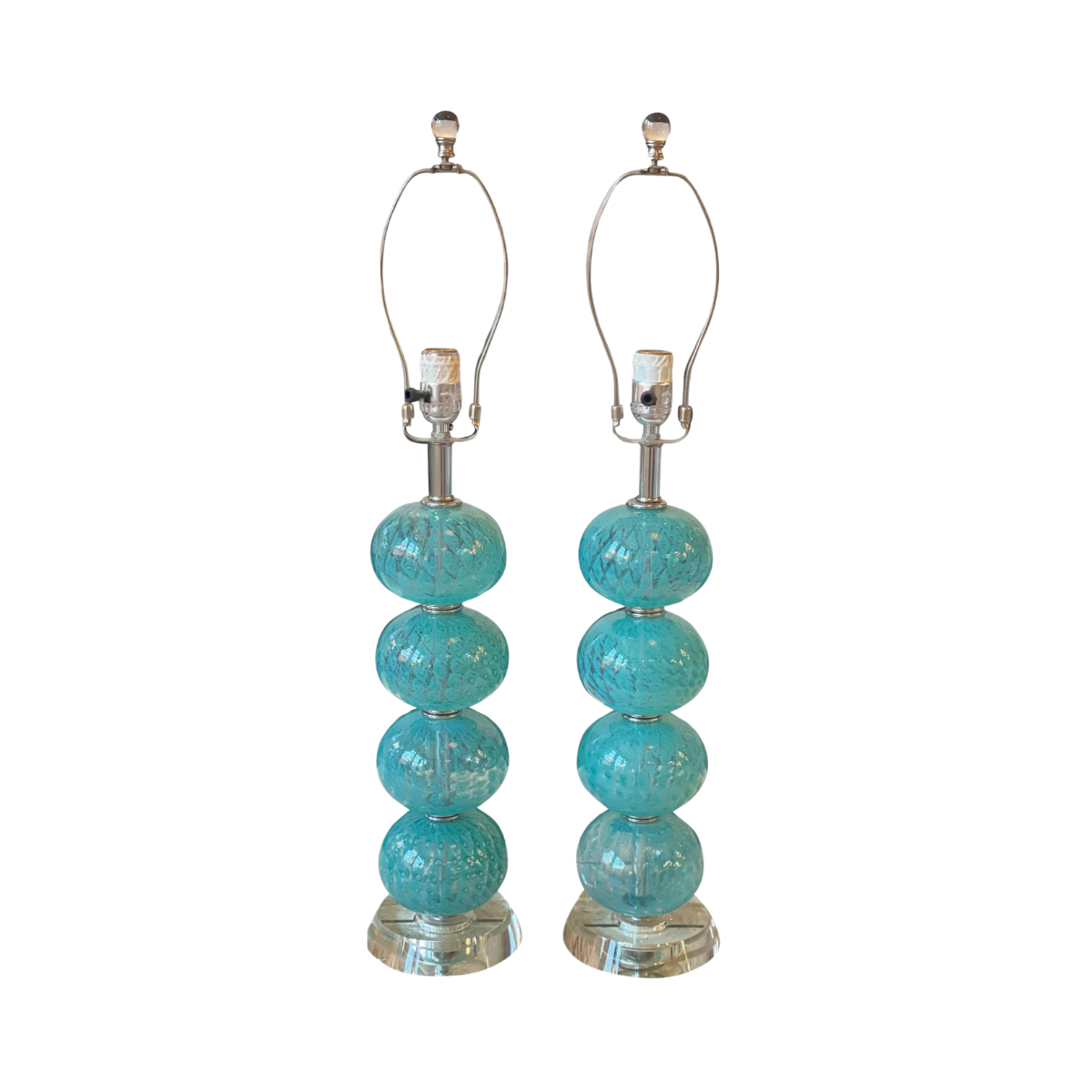 Vintage Blue Murano Lamps - a Pair