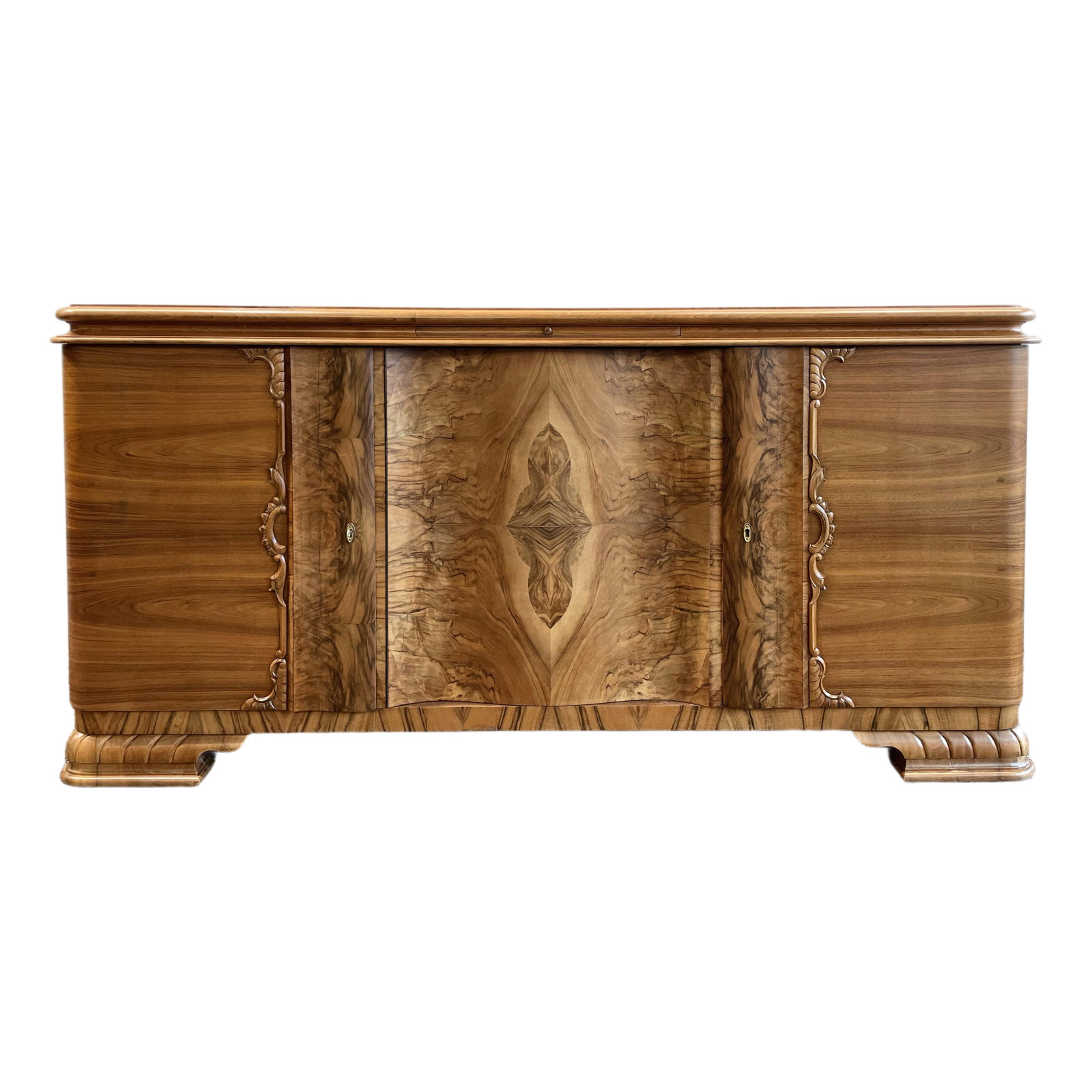 1910/1920s Antique Vintage Burled Wood Art Deco German Sideboard Credenza Large