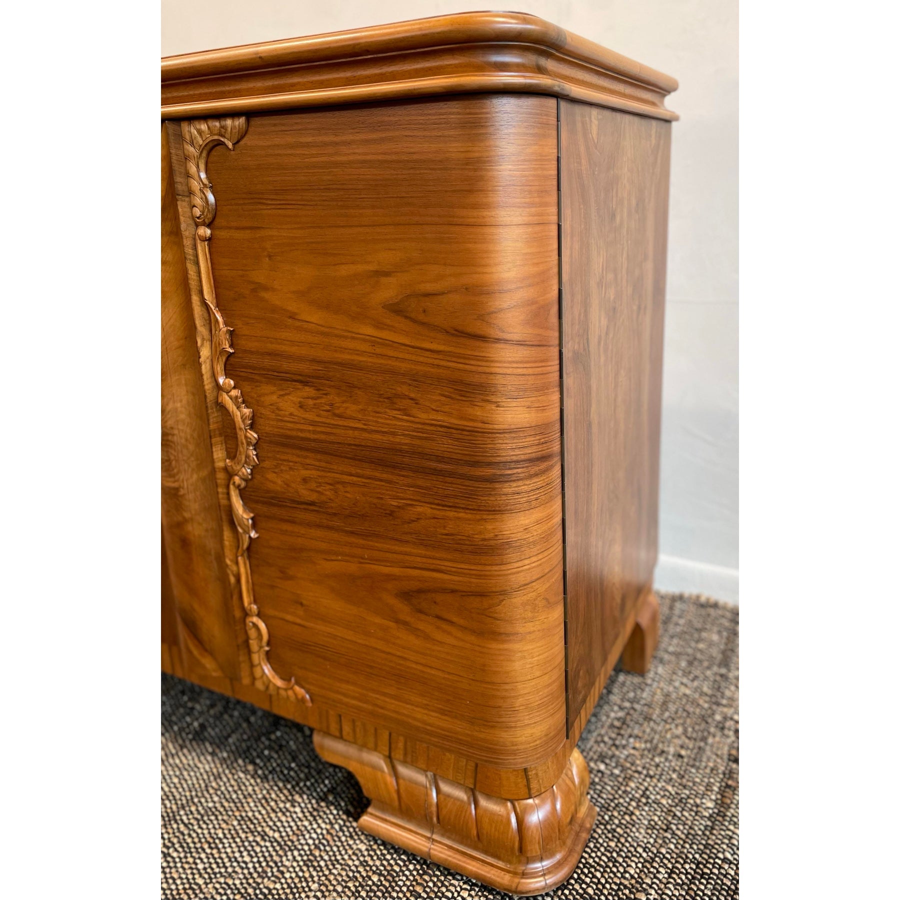 1910/1920s Antique Vintage Burled Wood Art Deco German Sideboard Credenza Small