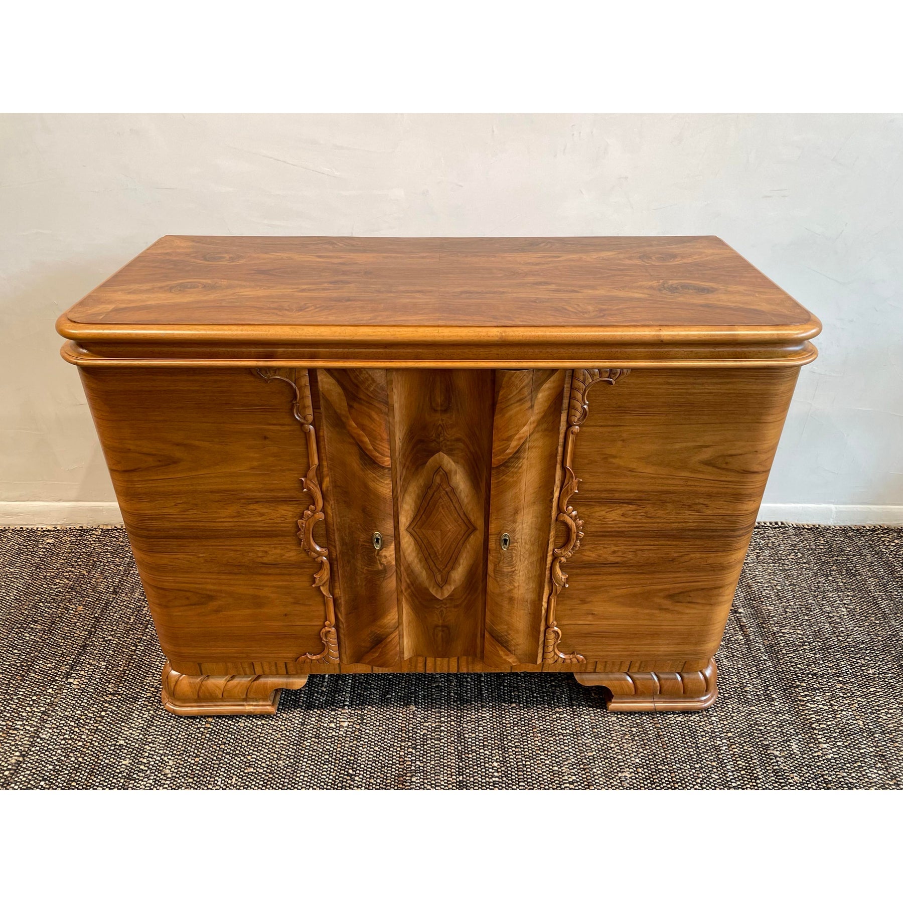 1910/1920s Antique Vintage Burled Wood Art Deco German Sideboard Credenza Small