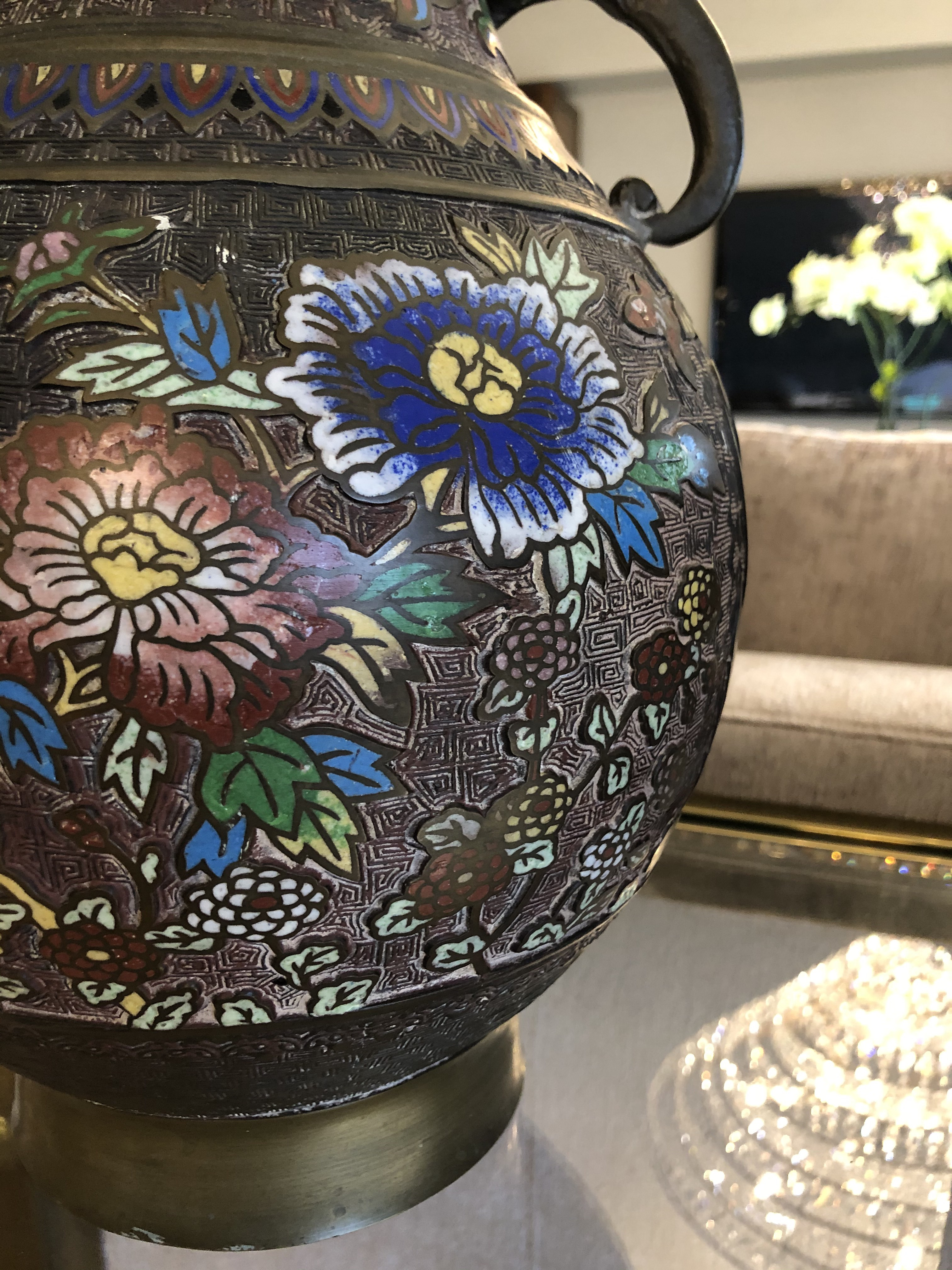 1930s Japanese Champleve Brass Vase