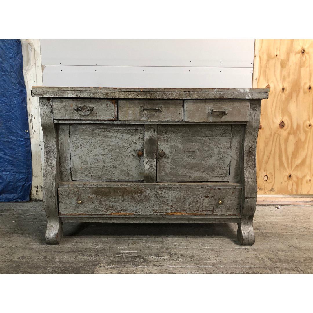 1940s Antique Vintage Gray Credenza Buffet Dresser Wabi Sabi