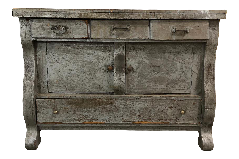 1940s Antique Vintage Gray Credenza Buffet Dresser Wabi Sabi