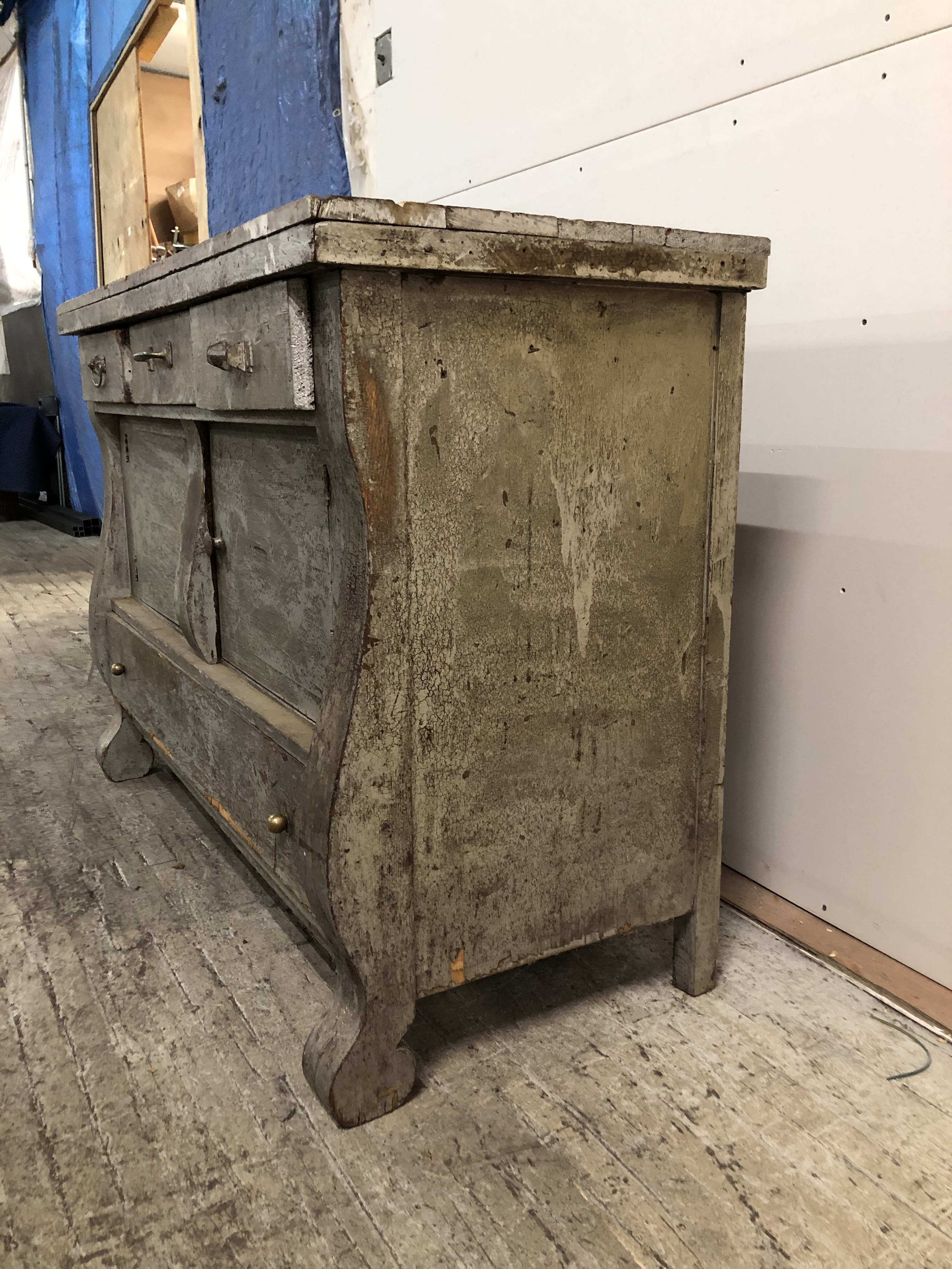 1940s Antique Vintage Gray Credenza Buffet Dresser Wabi Sabi