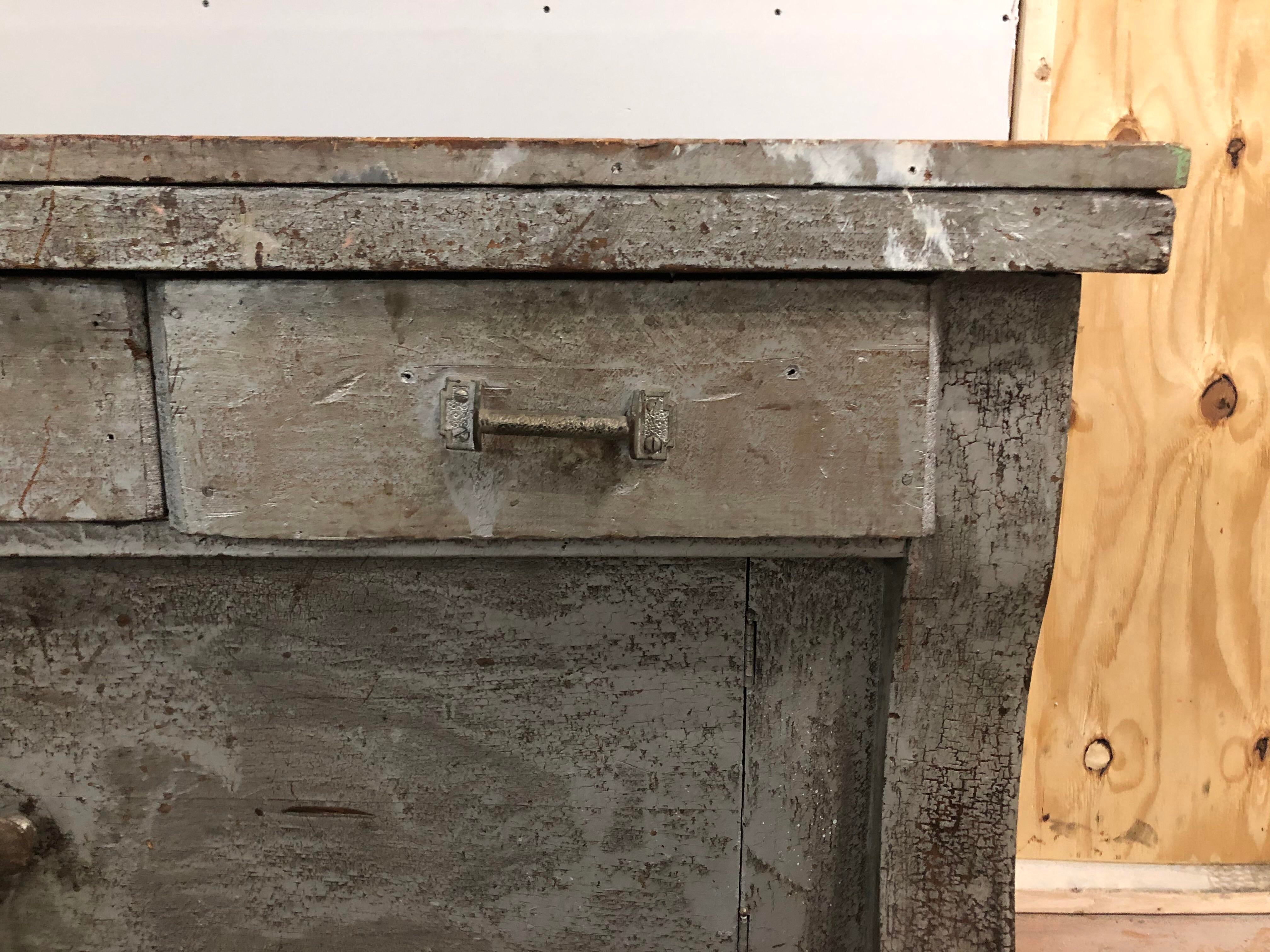 1940s Antique Vintage Gray Credenza Buffet Dresser Wabi Sabi