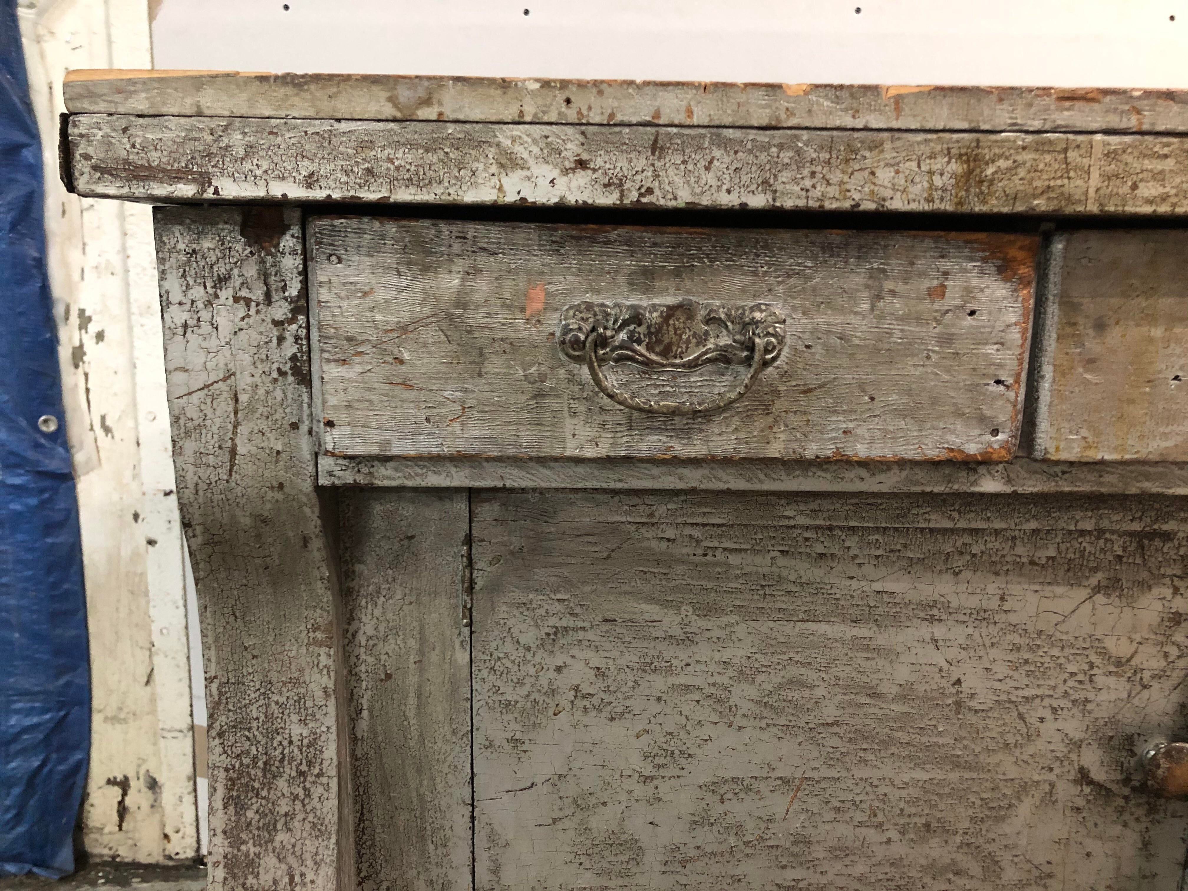 1940s Antique Vintage Gray Credenza Buffet Dresser Wabi Sabi