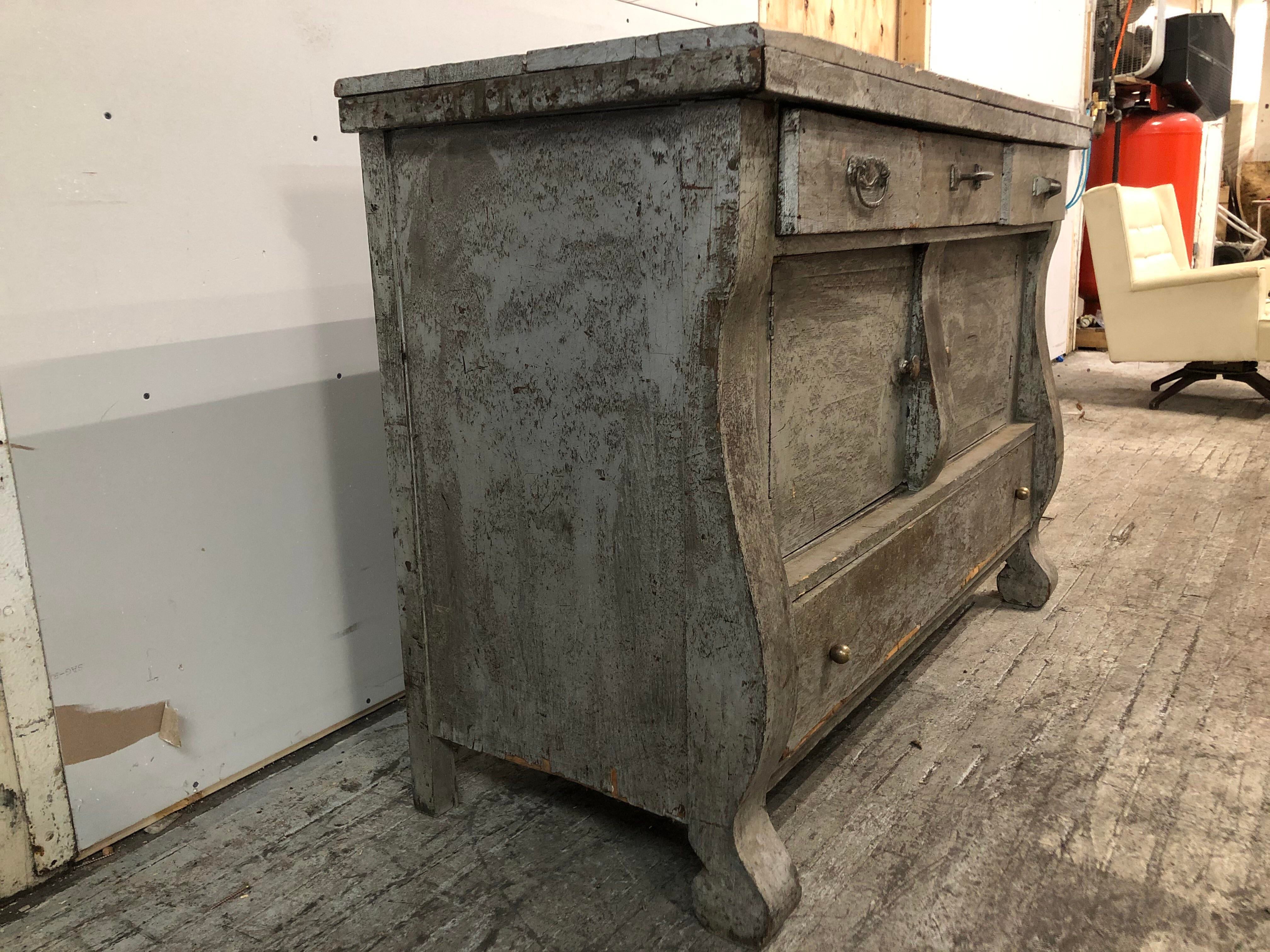 1940s Antique Vintage Gray Credenza Buffet Dresser Wabi Sabi
