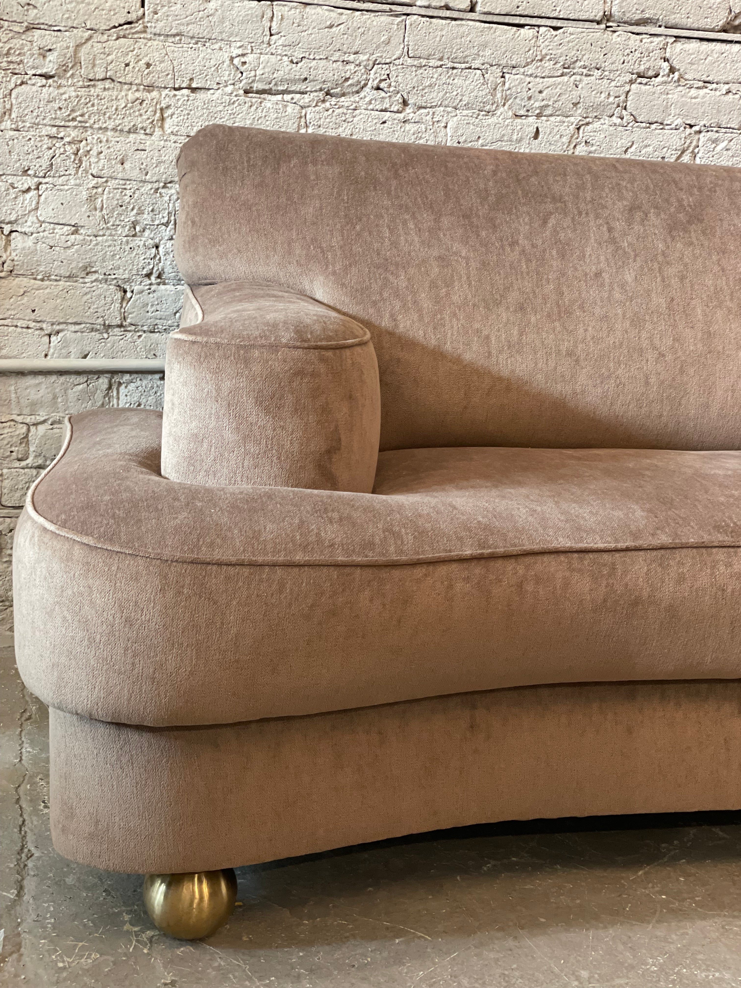 1940s Taupe Velvet Sofa With Brass Feet
