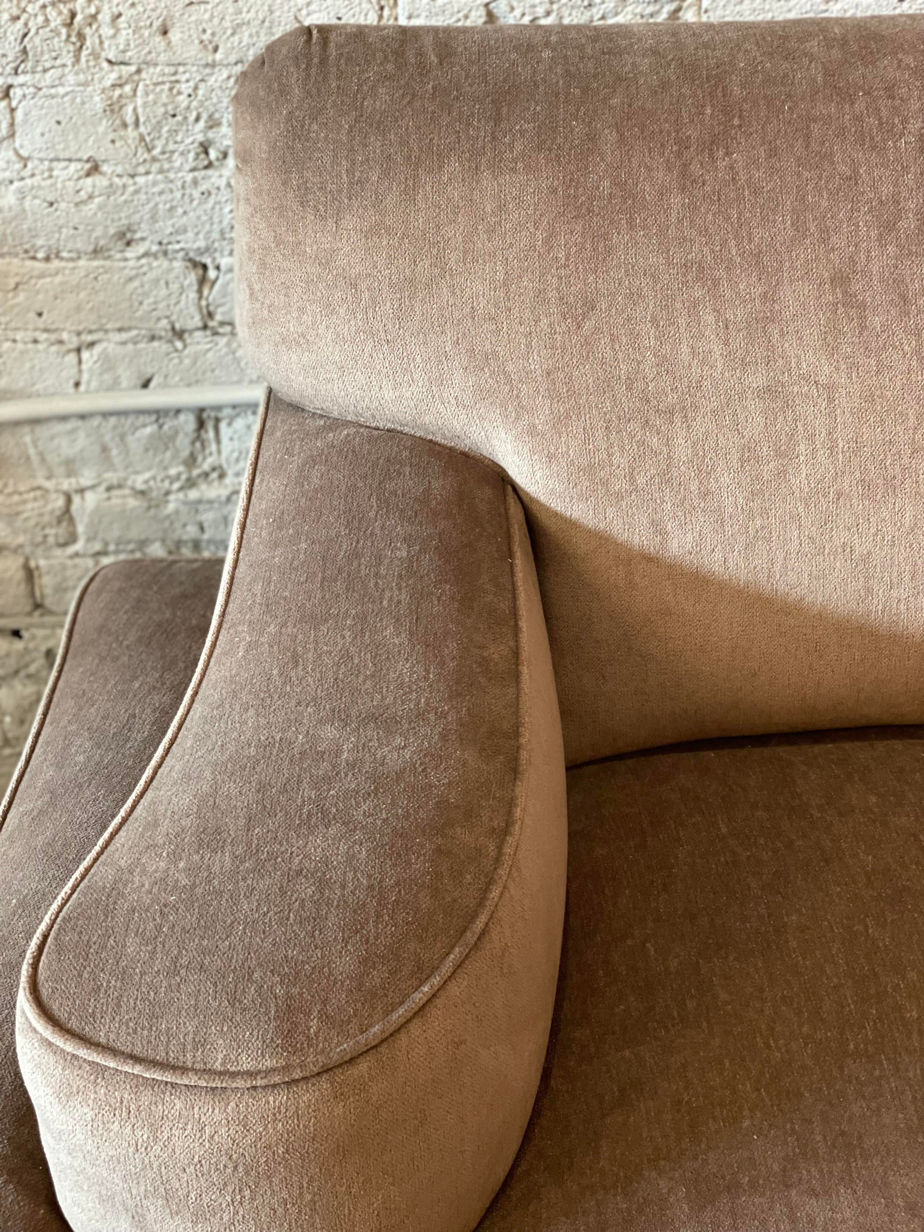 1940s Taupe Velvet Sofa With Brass Feet