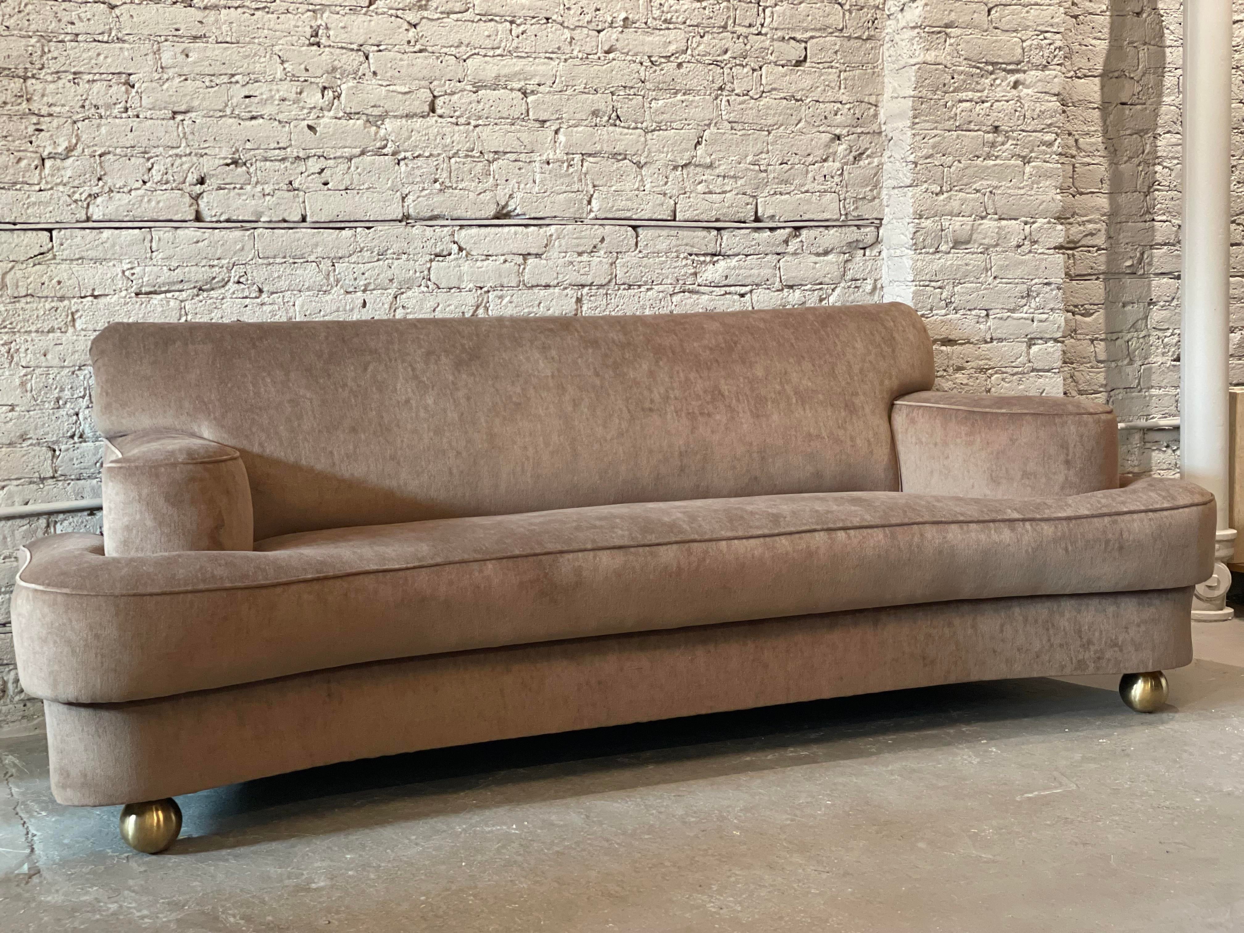 1940s Taupe Velvet Sofa With Brass Feet