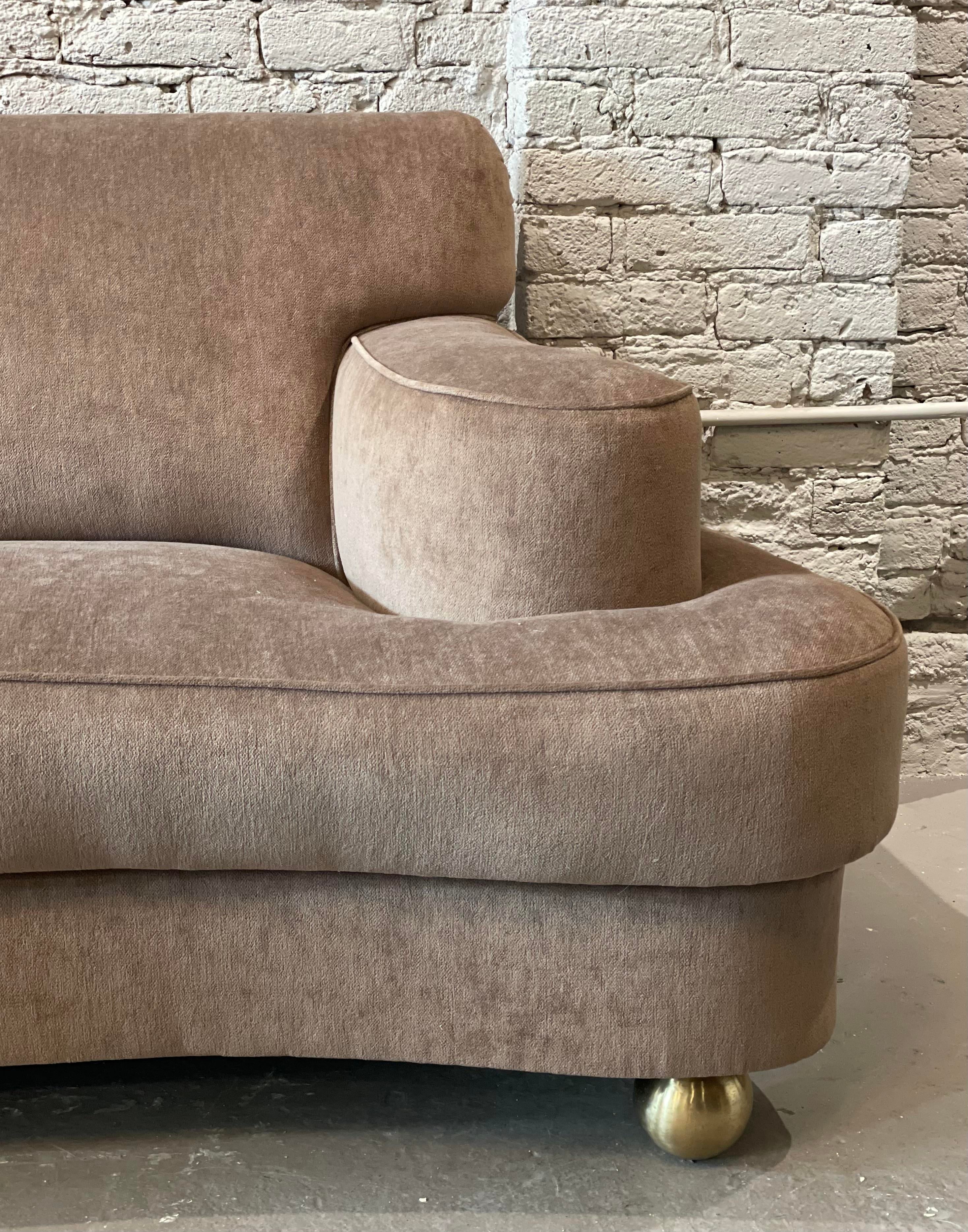 1940s Taupe Velvet Sofa With Brass Feet