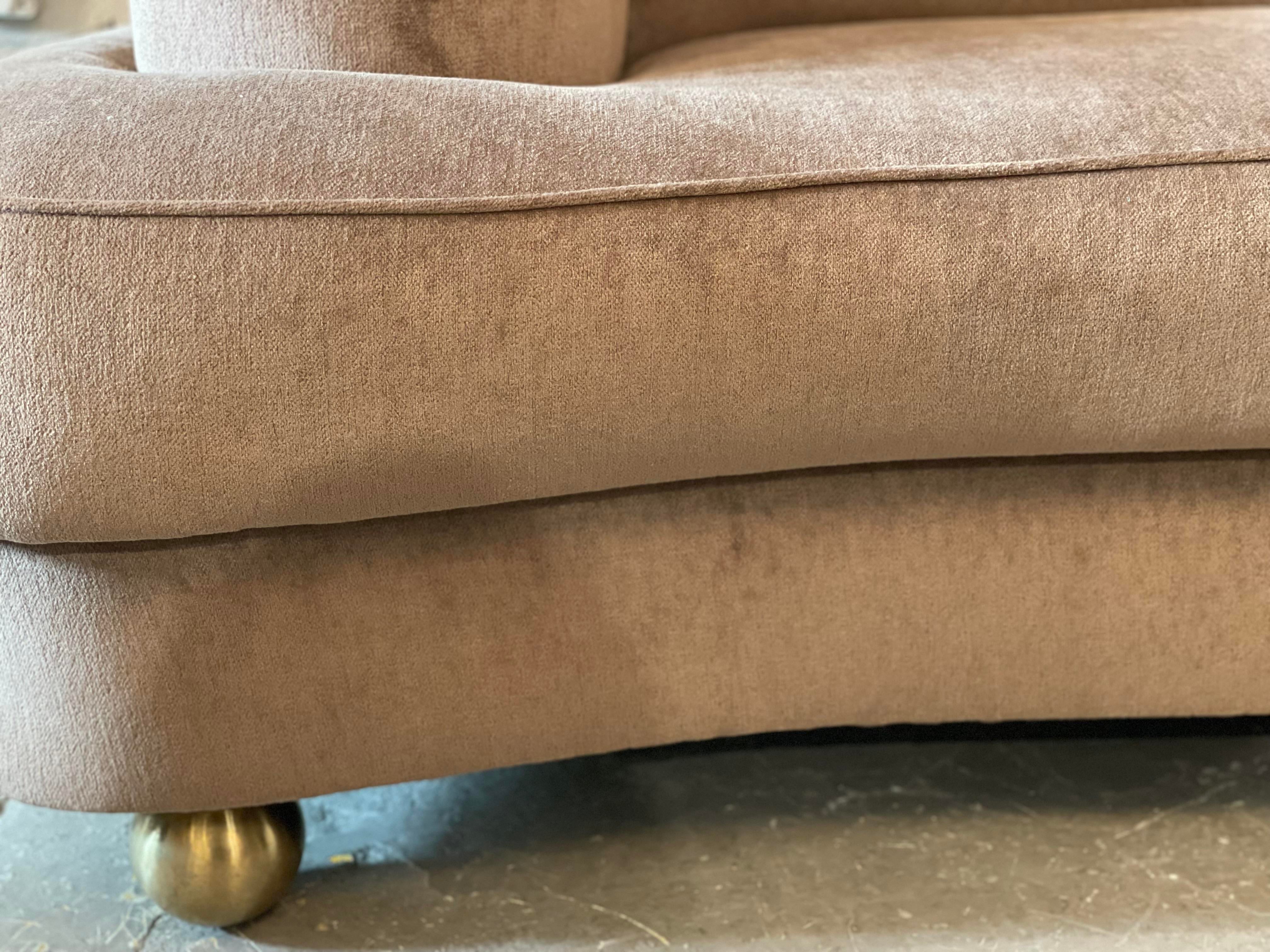 1940s Taupe Velvet Sofa With Brass Feet