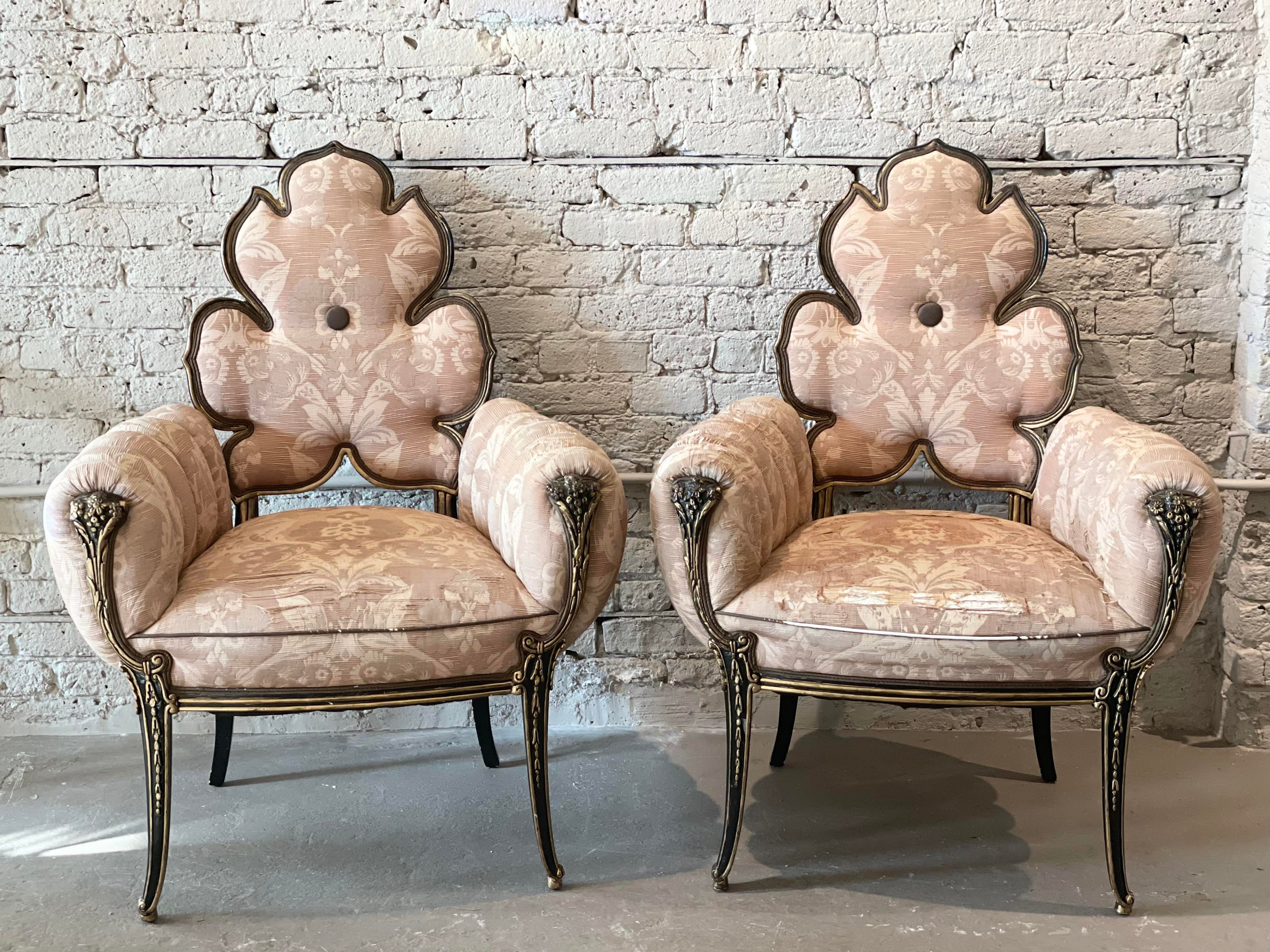 1950s Grosfeld House Vintage Flower Leaf Side Chairs - a Pair