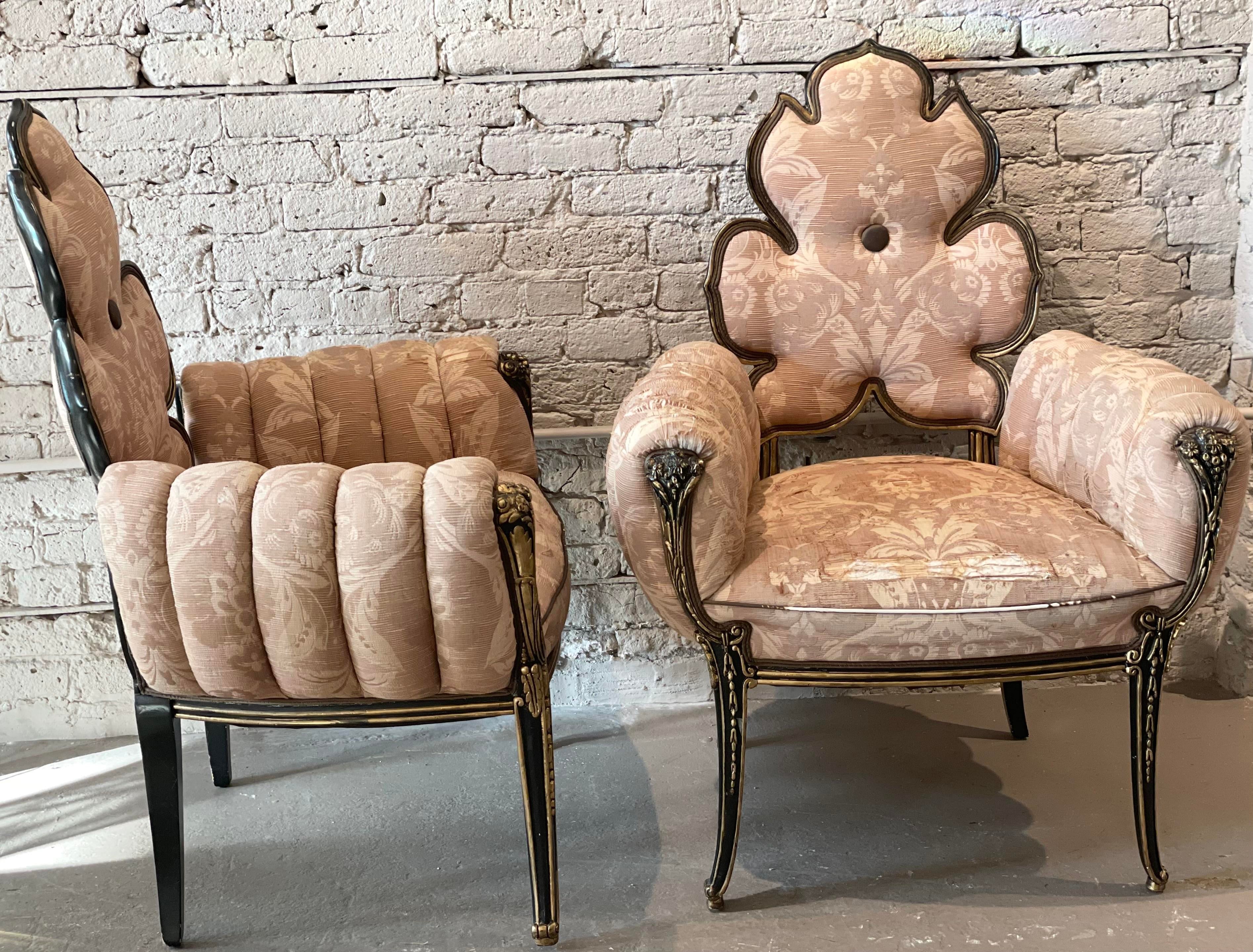 1950s Grosfeld House Vintage Flower Leaf Side Chairs - a Pair