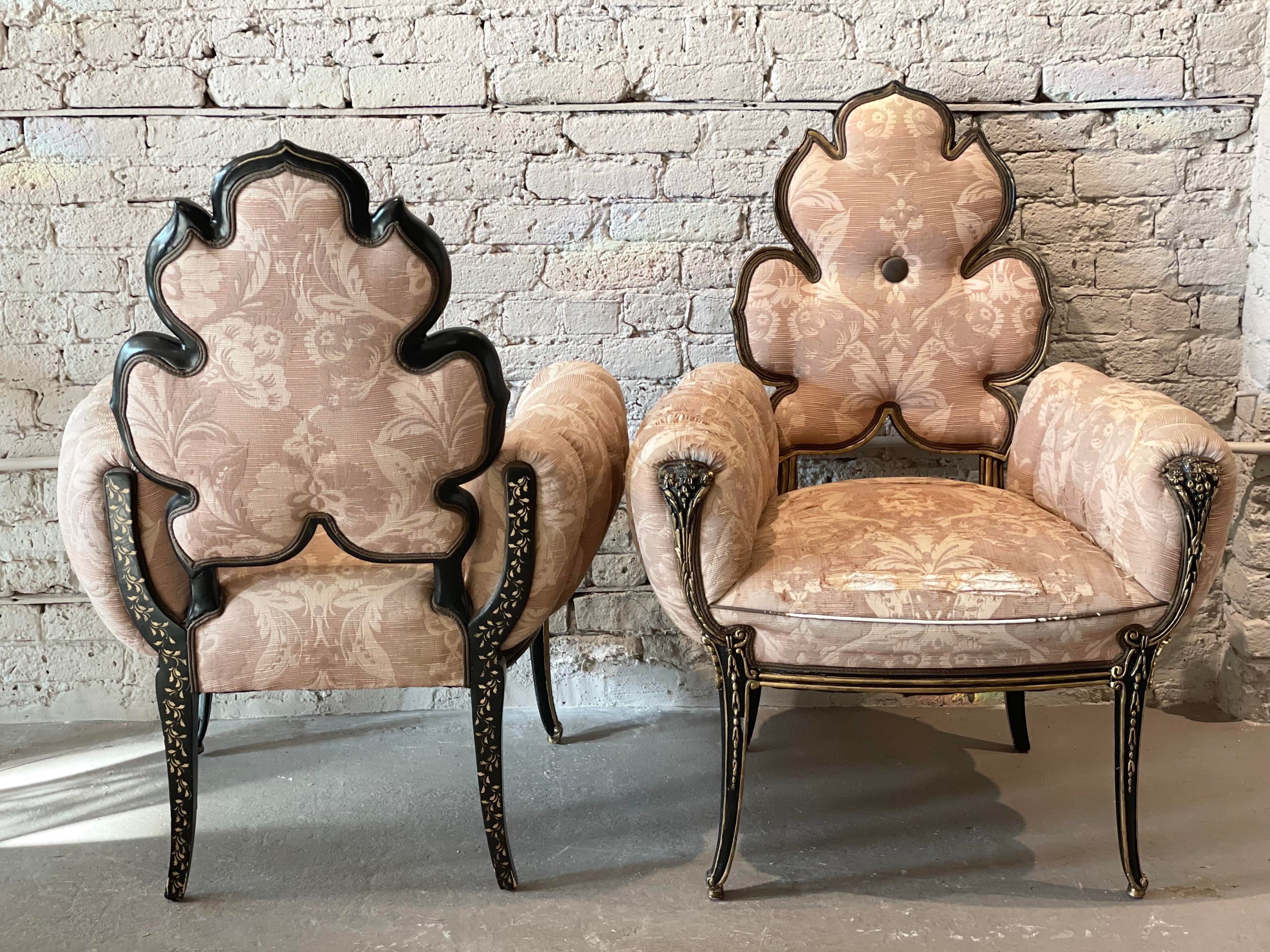 1950s Grosfeld House Vintage Flower Leaf Side Chairs - a Pair
