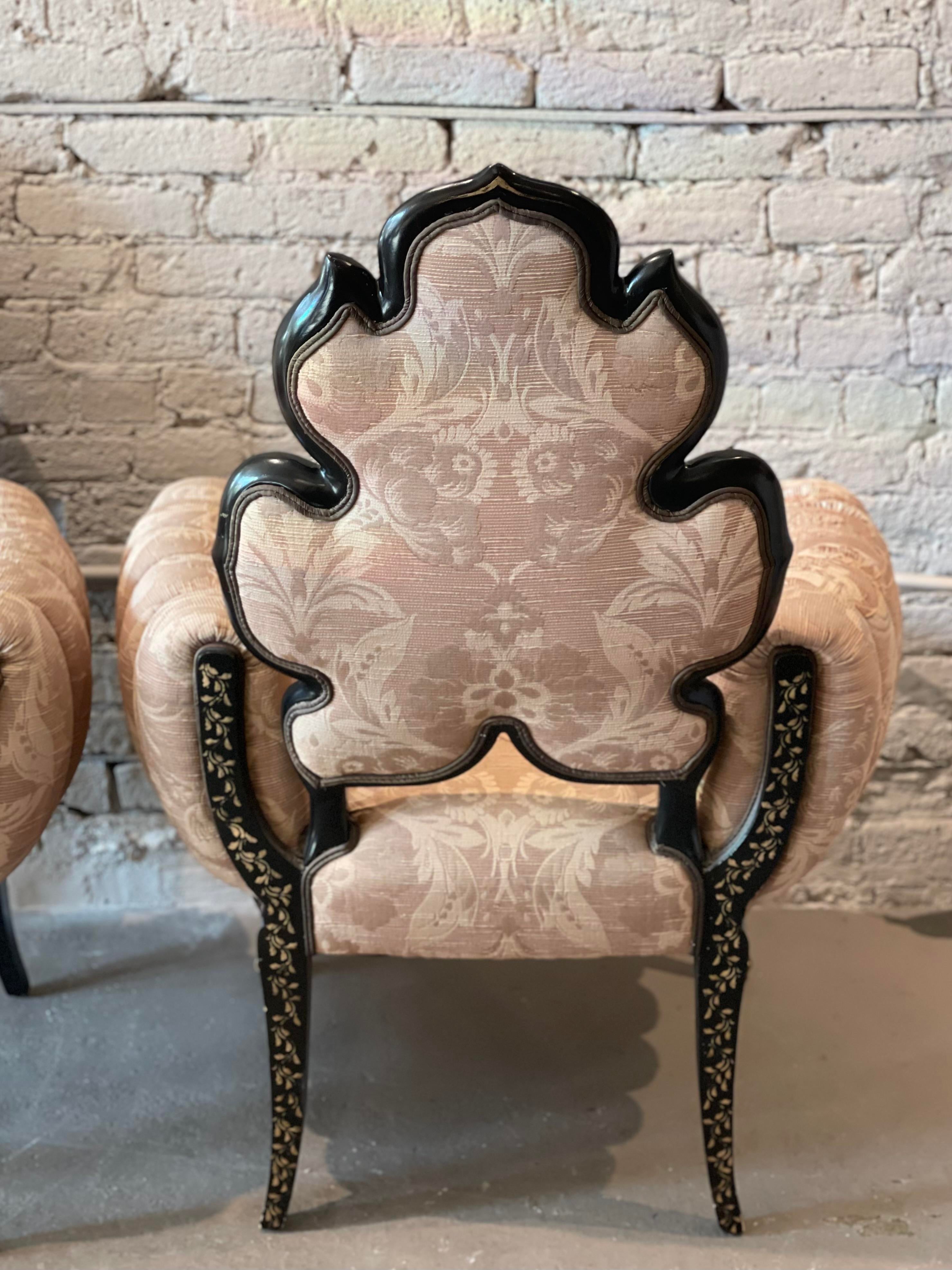 1950s Grosfeld House Vintage Flower Leaf Side Chairs - a Pair
