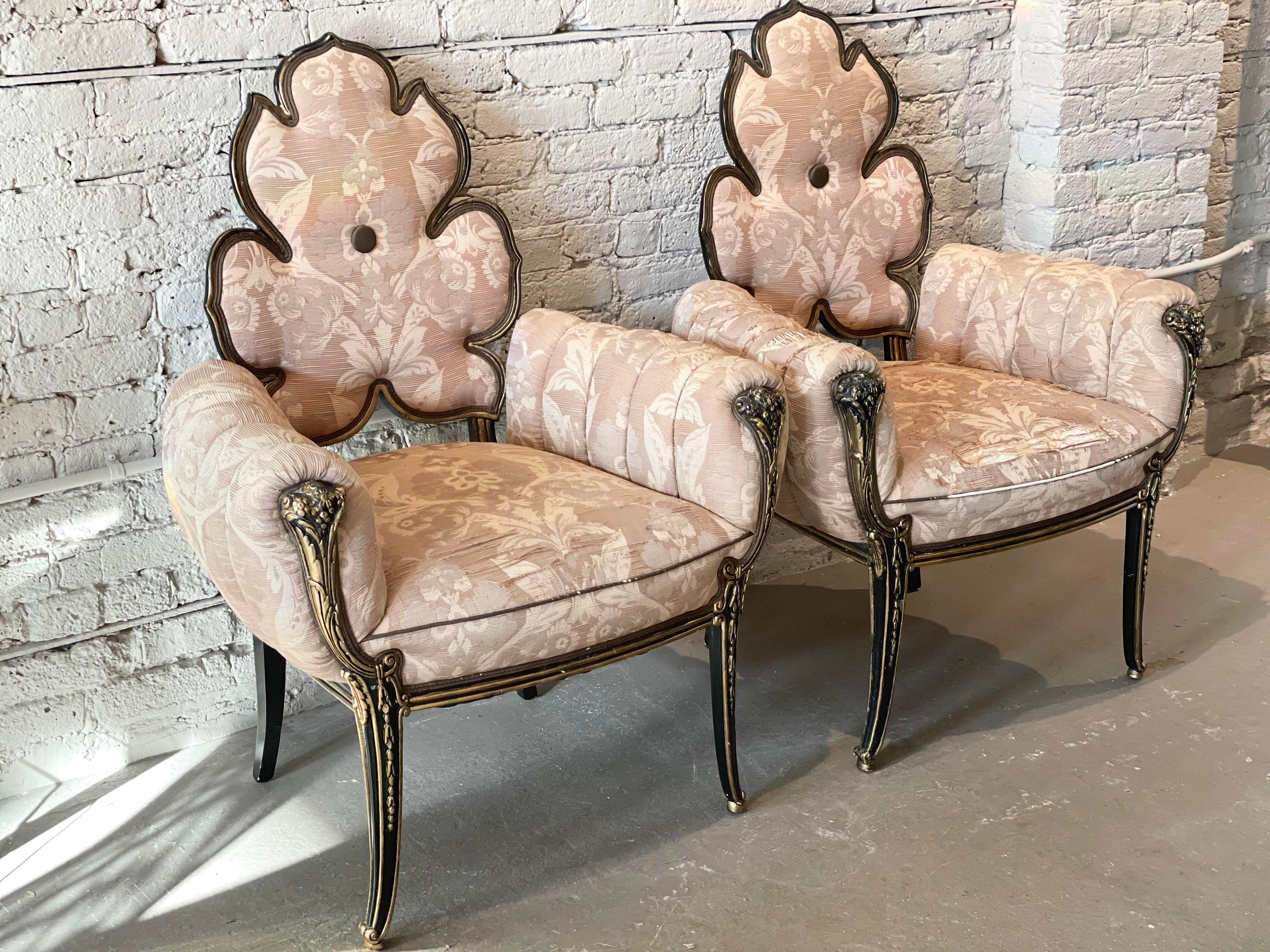 1950s Grosfeld House Vintage Flower Leaf Side Chairs - a Pair