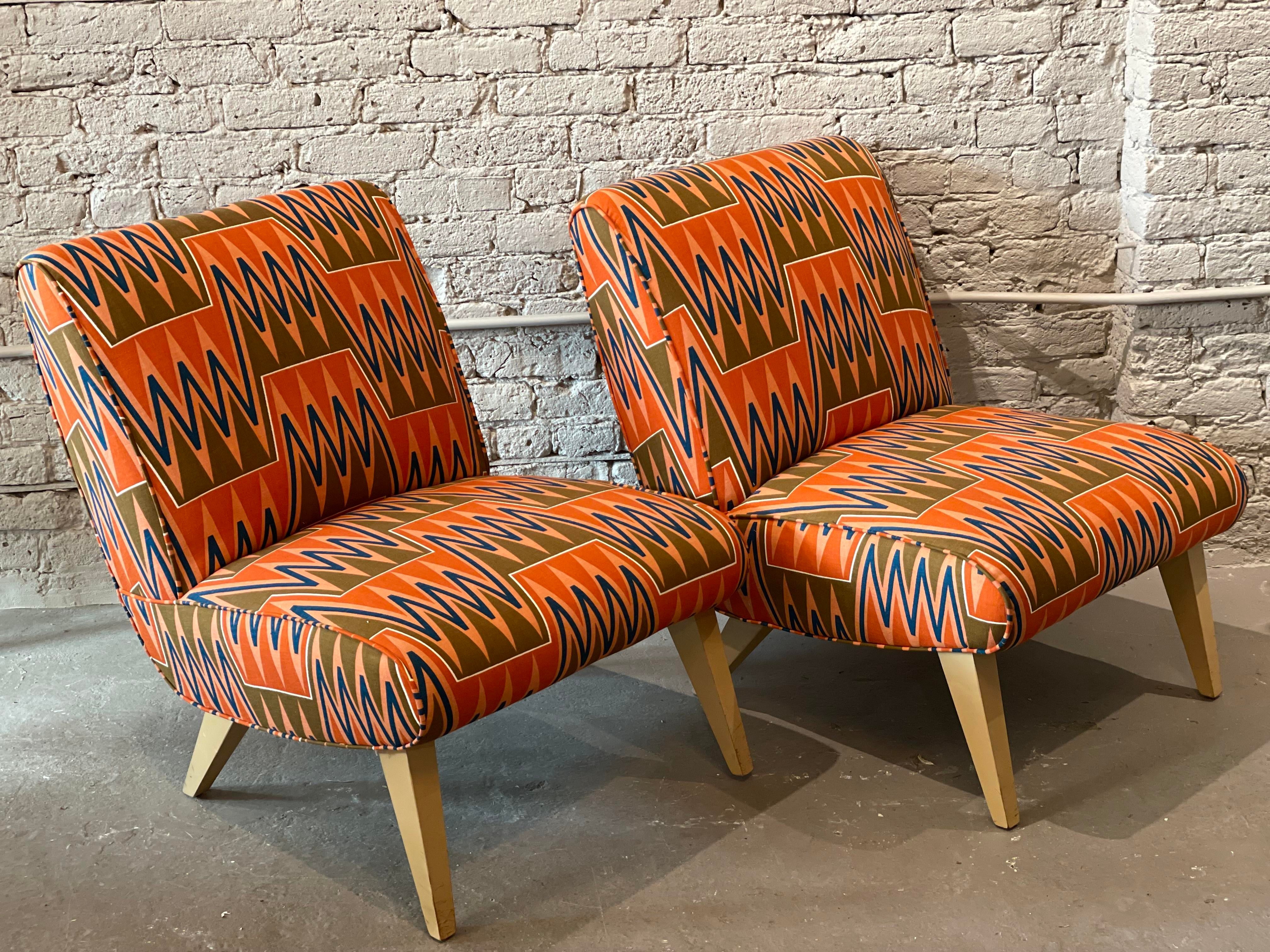 1950s Side Lounge Chairs With Angled Feet - a Pair