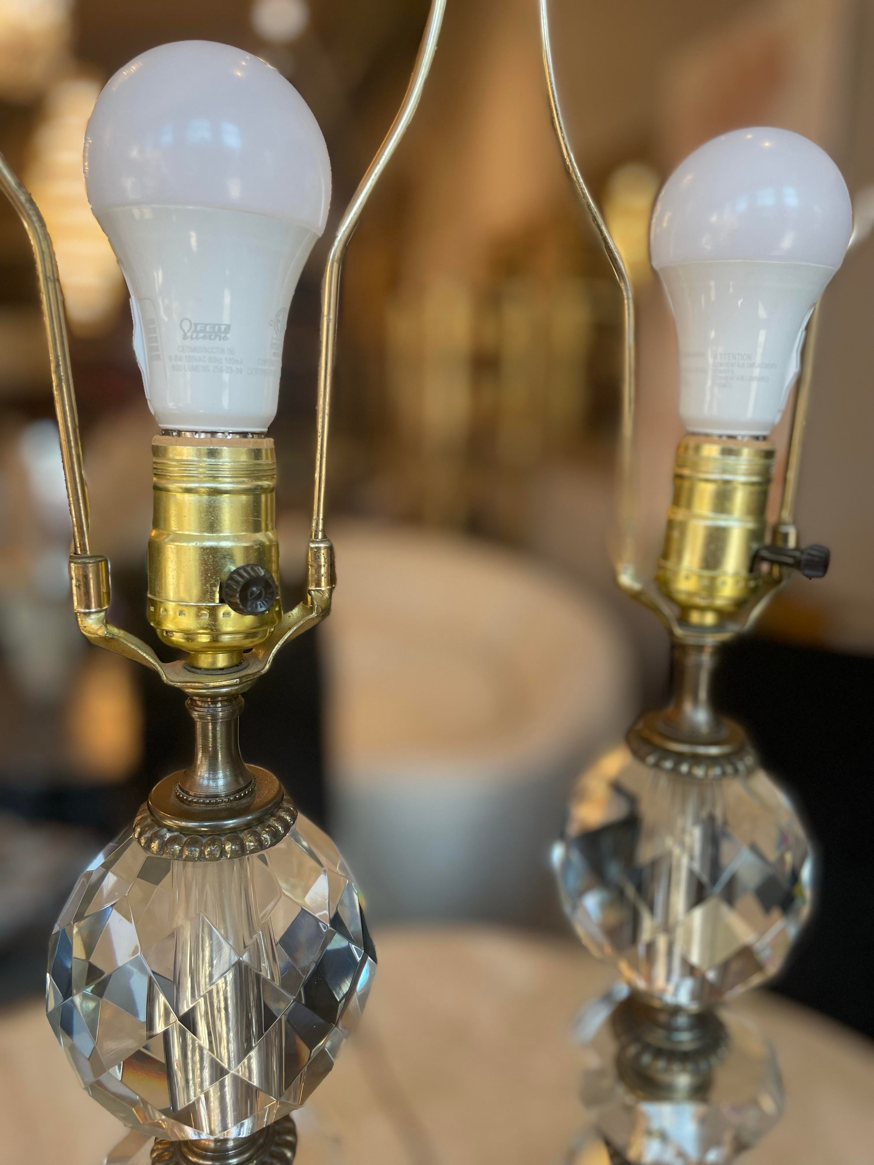 1950’s Vintage Crystal and Brass Lamps - a Pair