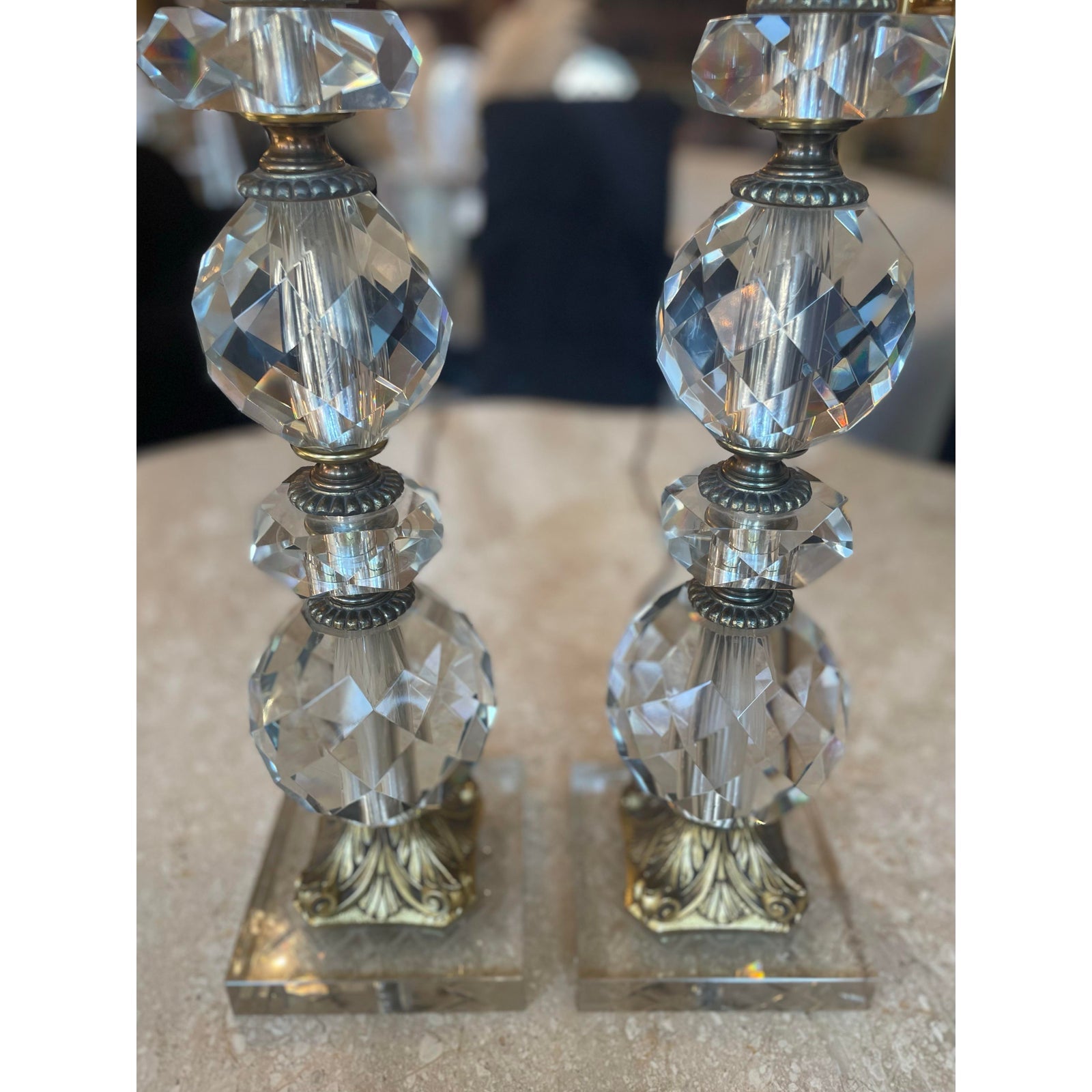 1950’s Vintage Crystal and Brass Lamps - a Pair