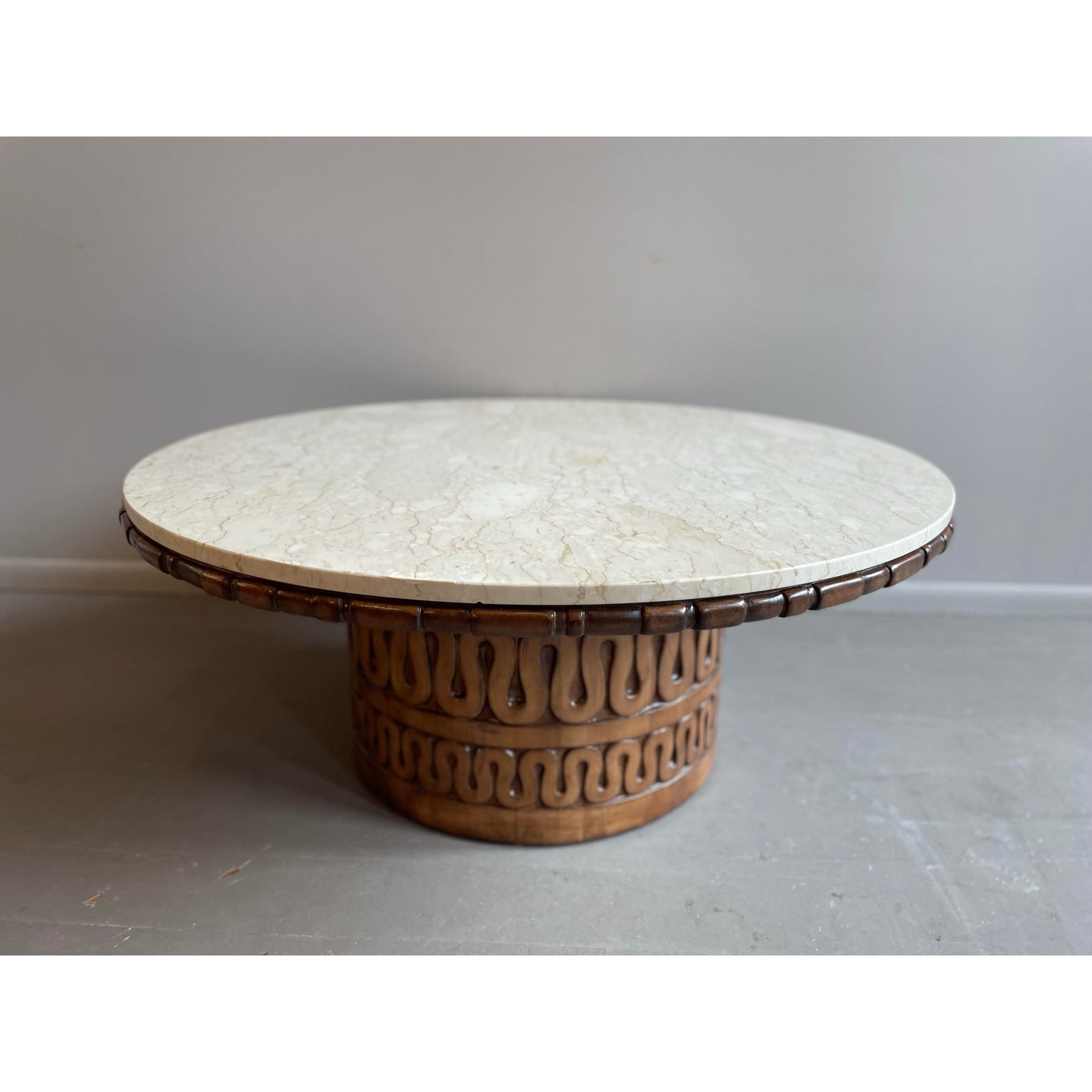1950s Wood and Marble Coffee Table in the Manner of James Mont
