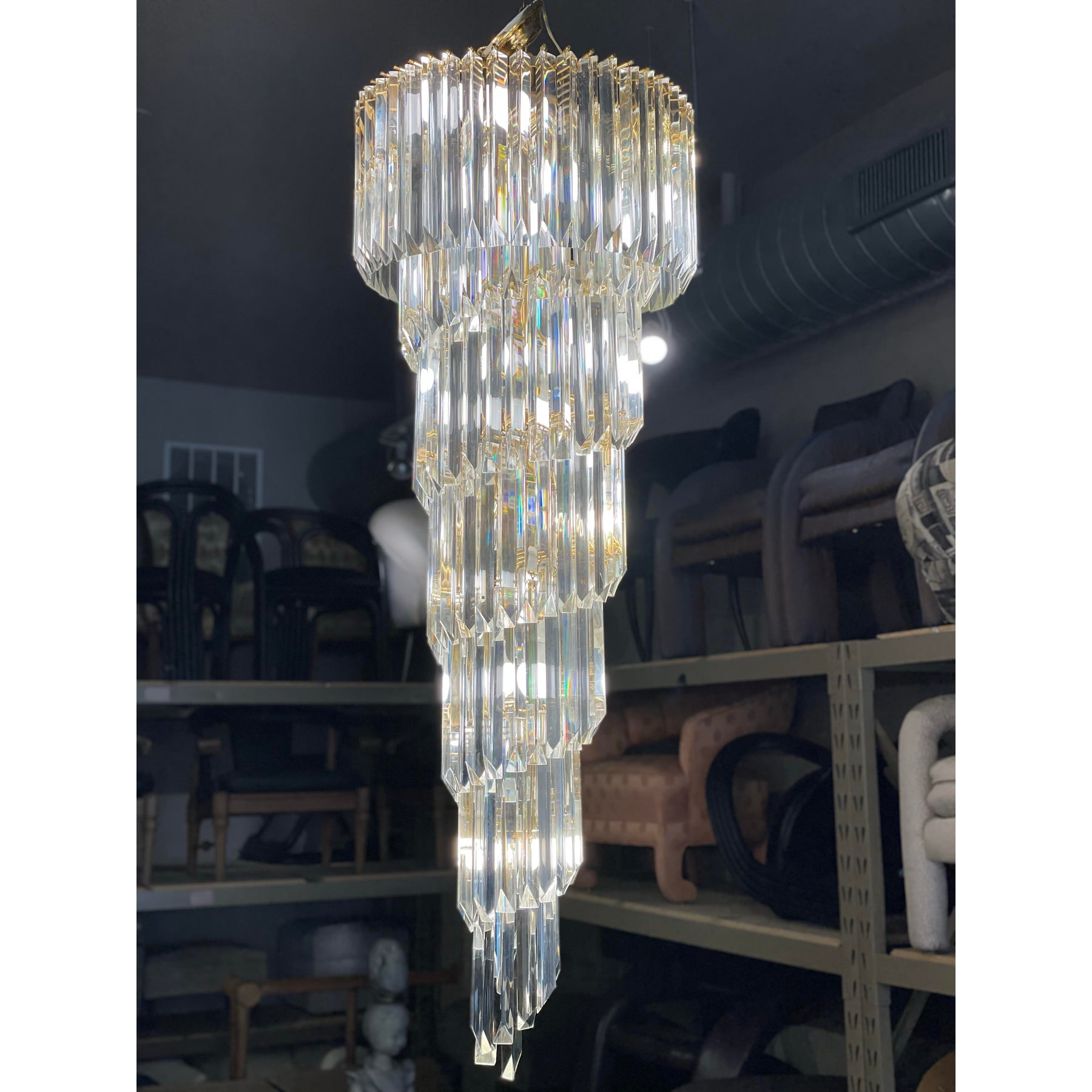 1960/1970s Vintage Italian Murano Glass Spiral Triedri Chandelier
