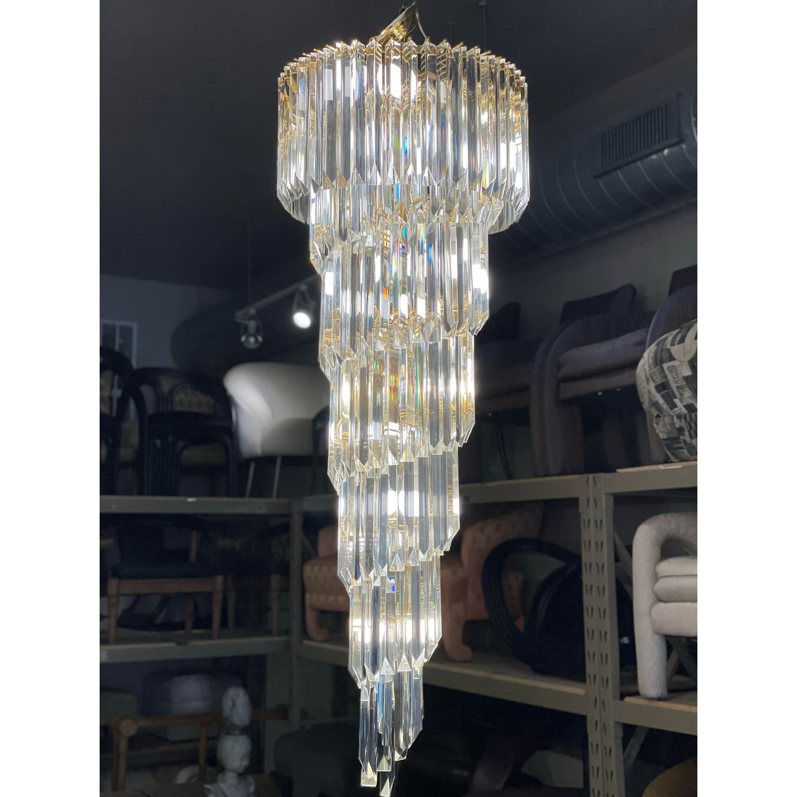 1960/1970s Vintage Italian Murano Glass Spiral Triedri Chandelier