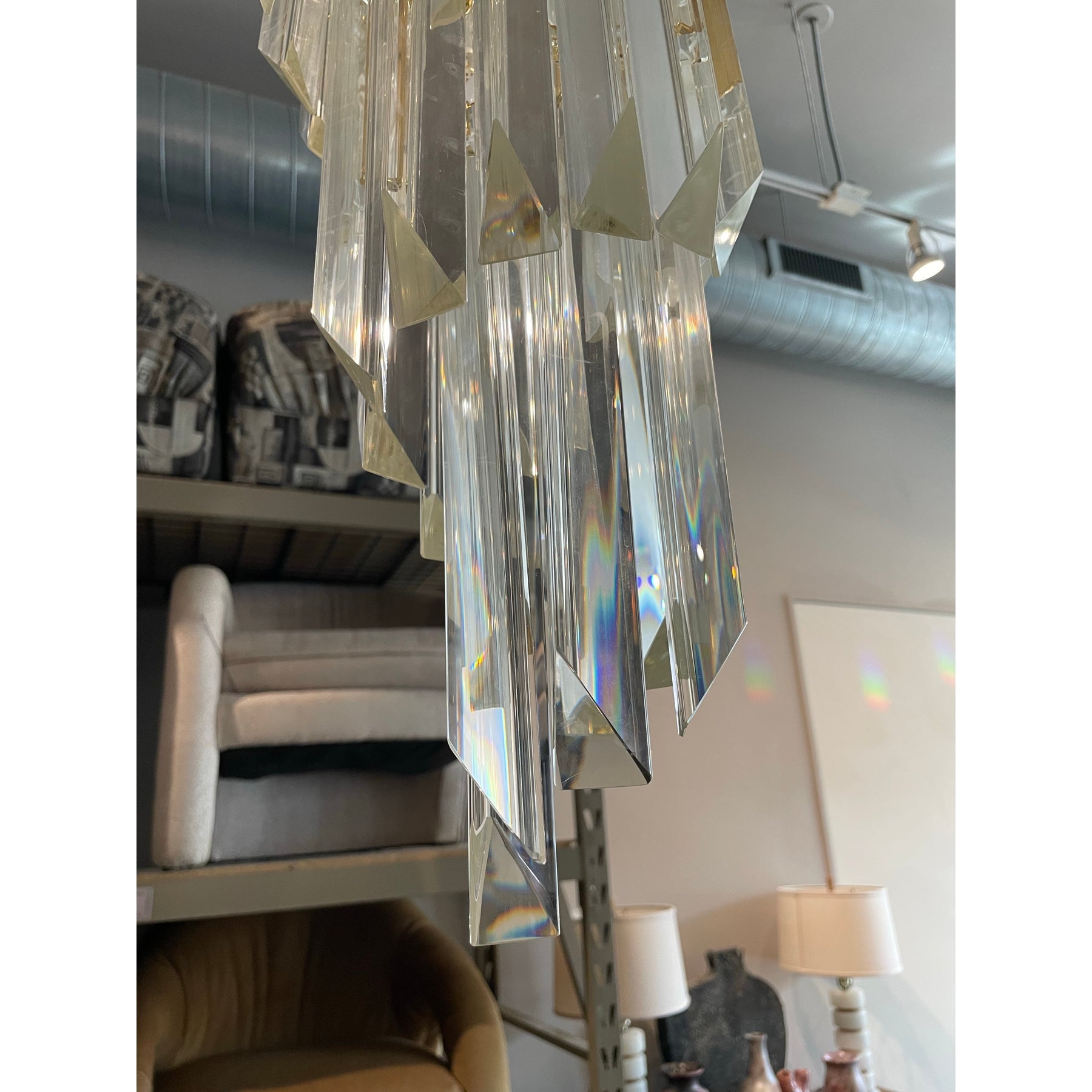 1960/1970s Vintage Italian Murano Glass Spiral Triedri Chandelier