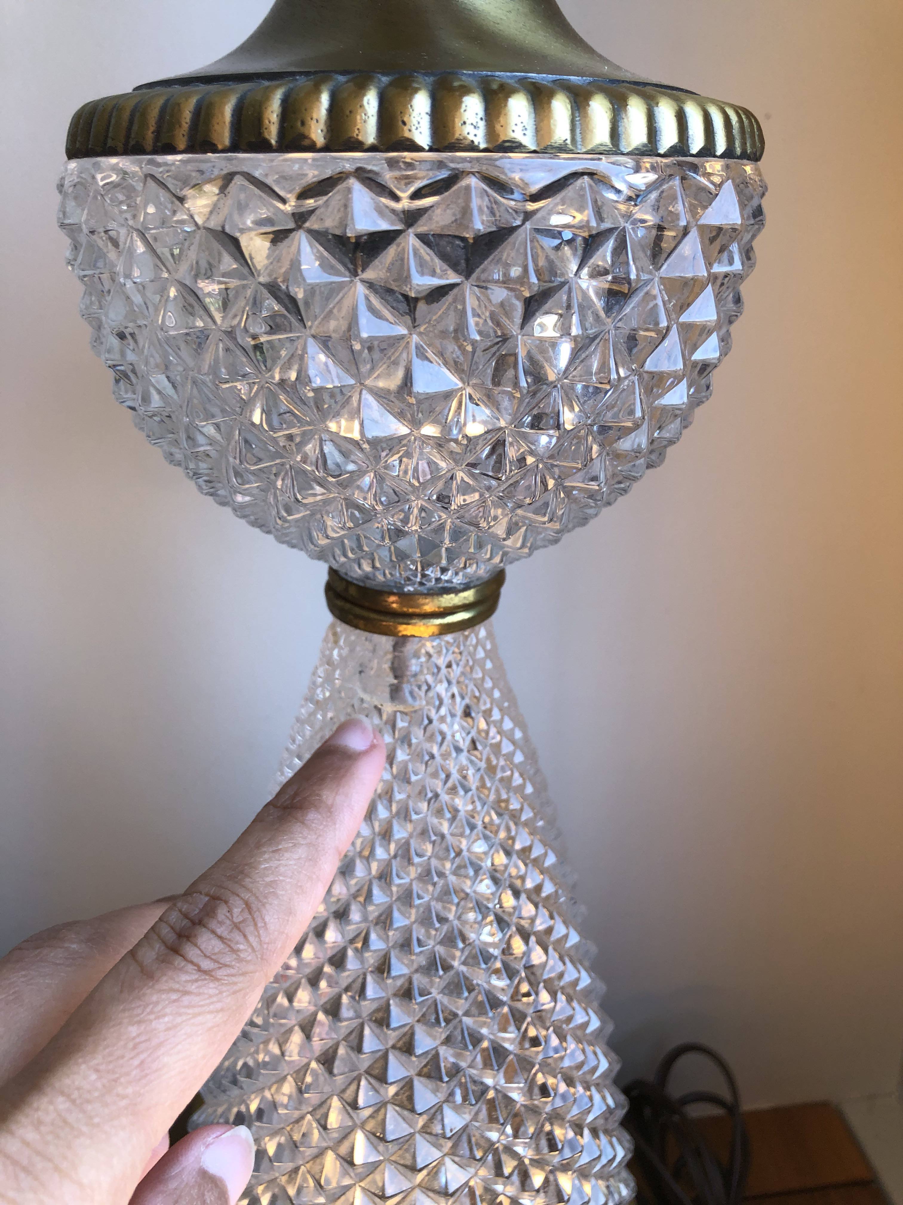 1960s Italian Lead Crystal Brass Lamps - a Pair