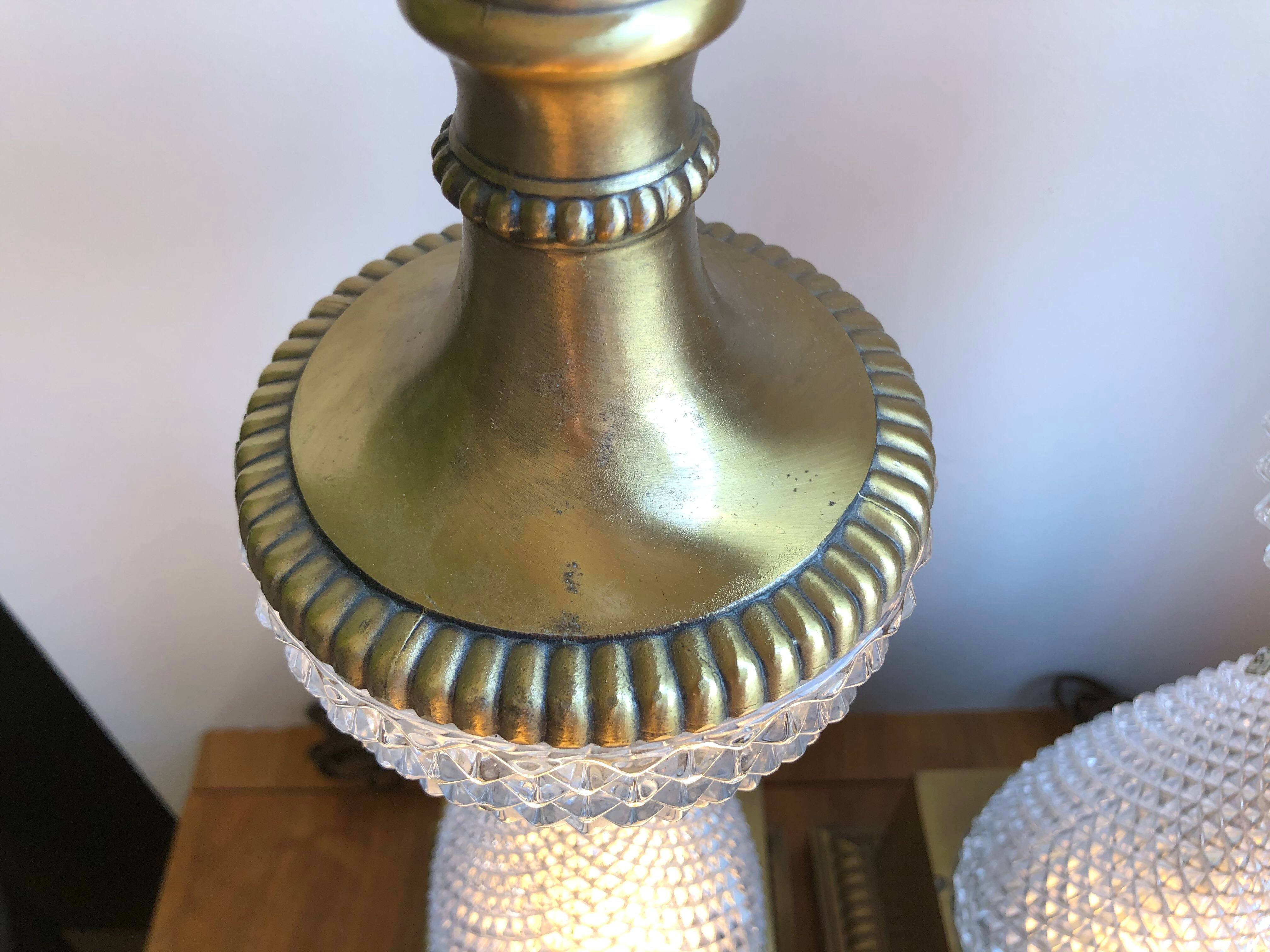 1960s Italian Lead Crystal Brass Lamps - a Pair