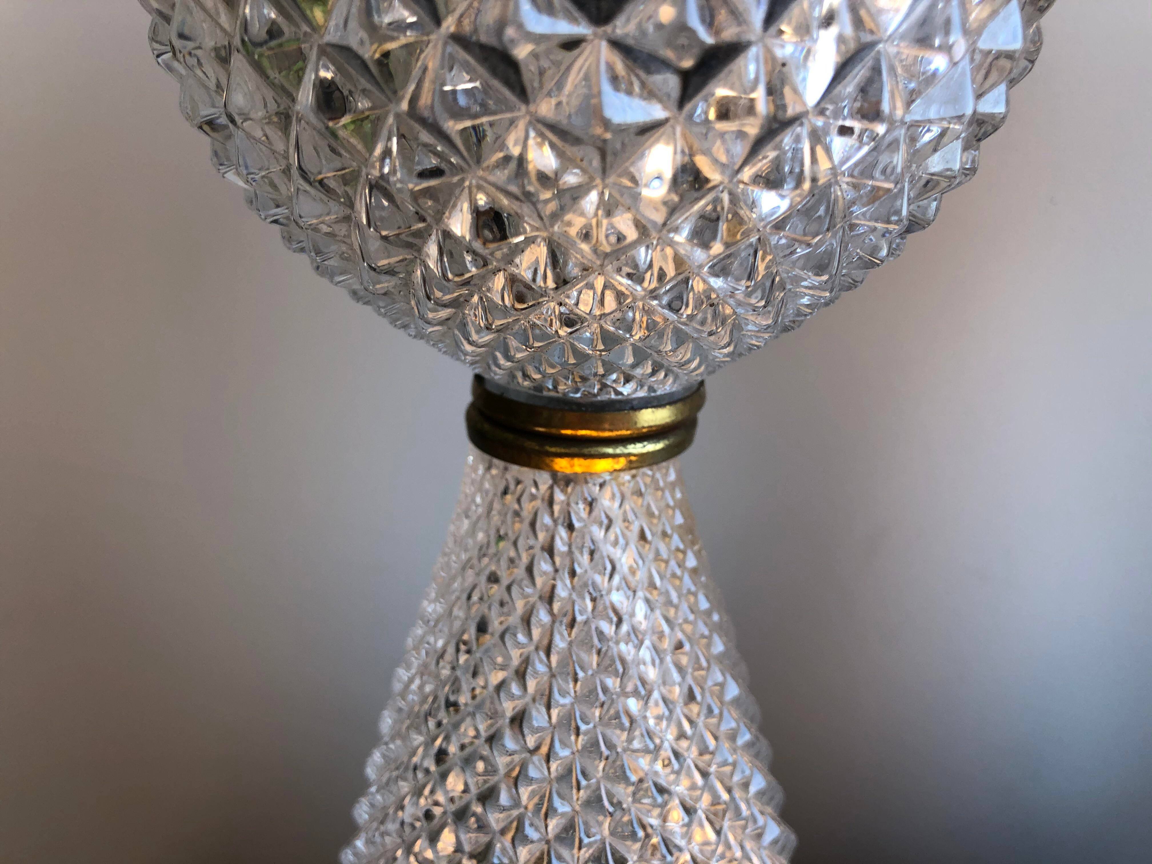 1960s Italian Lead Crystal Brass Lamps - a Pair