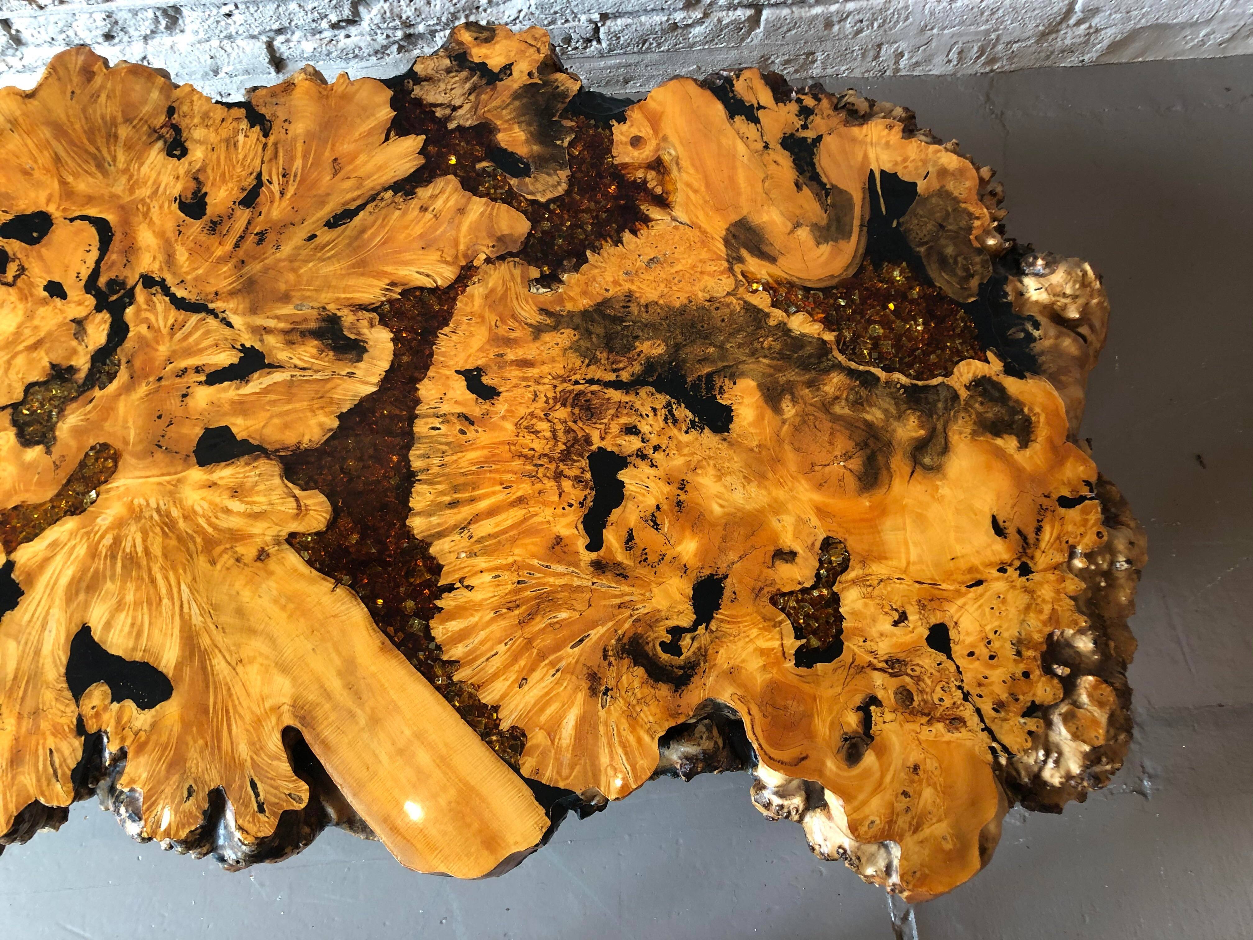 1960s Live Edge Burl Wood Epoxy Coffee Table