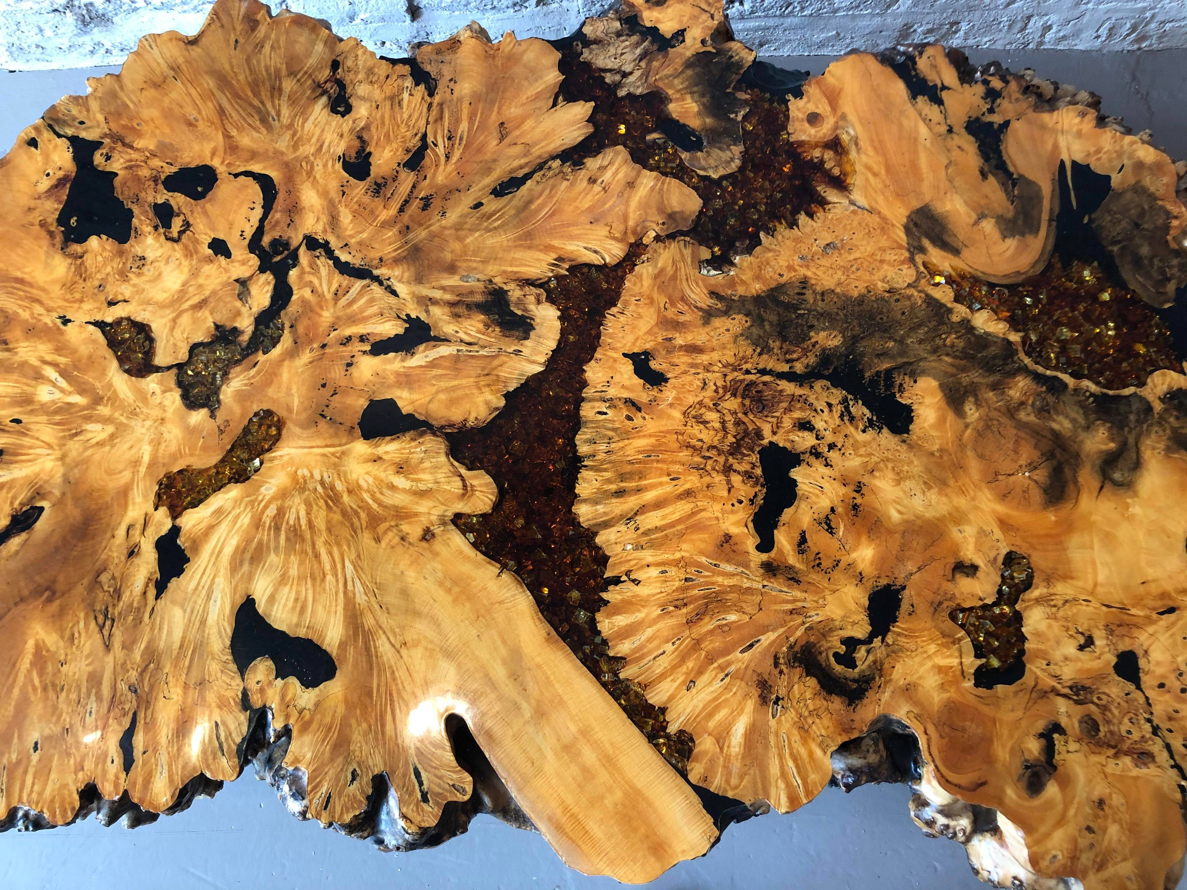 1960s Live Edge Burl Wood Epoxy Coffee Table