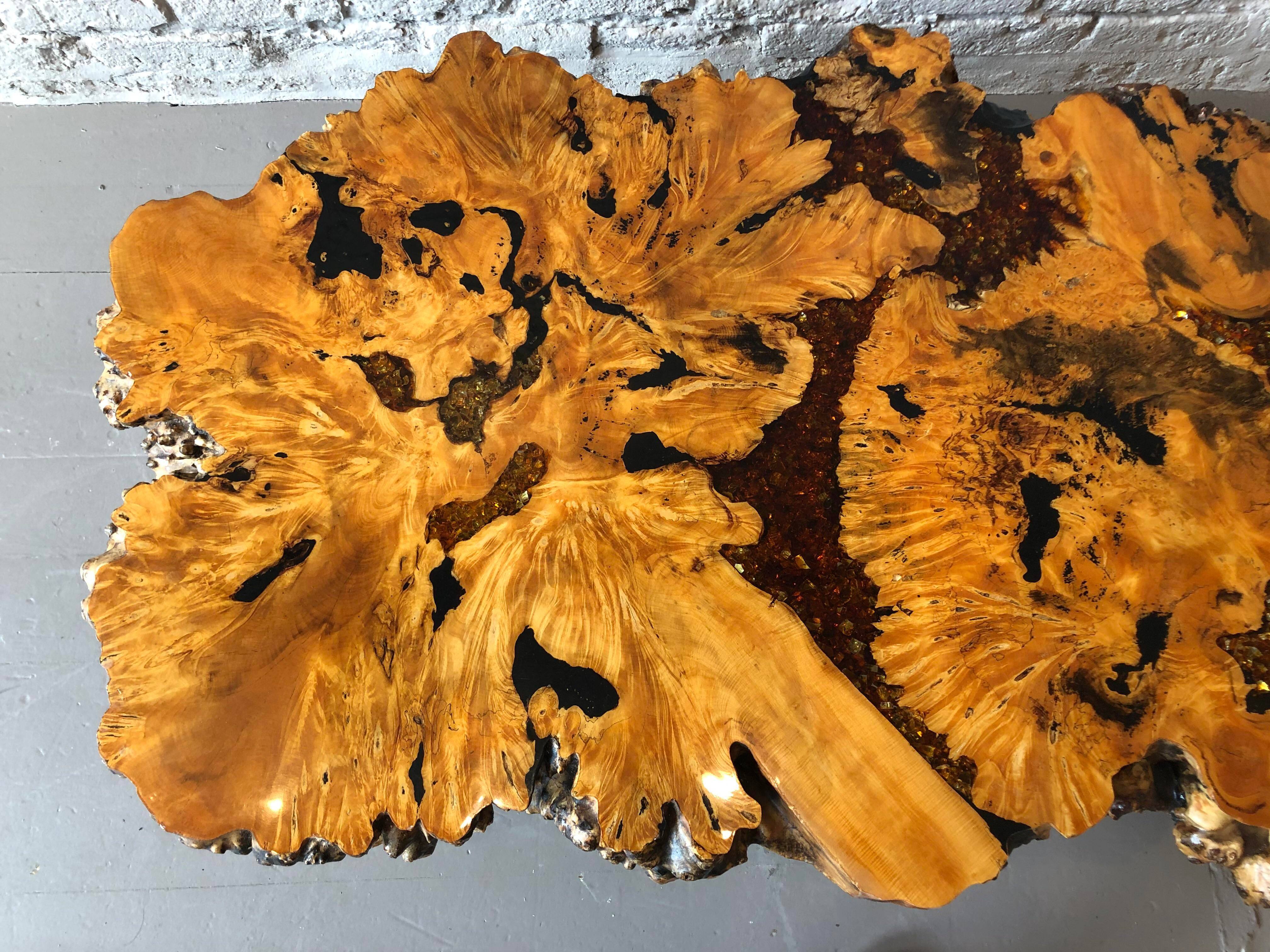 1960s Live Edge Burl Wood Epoxy Coffee Table