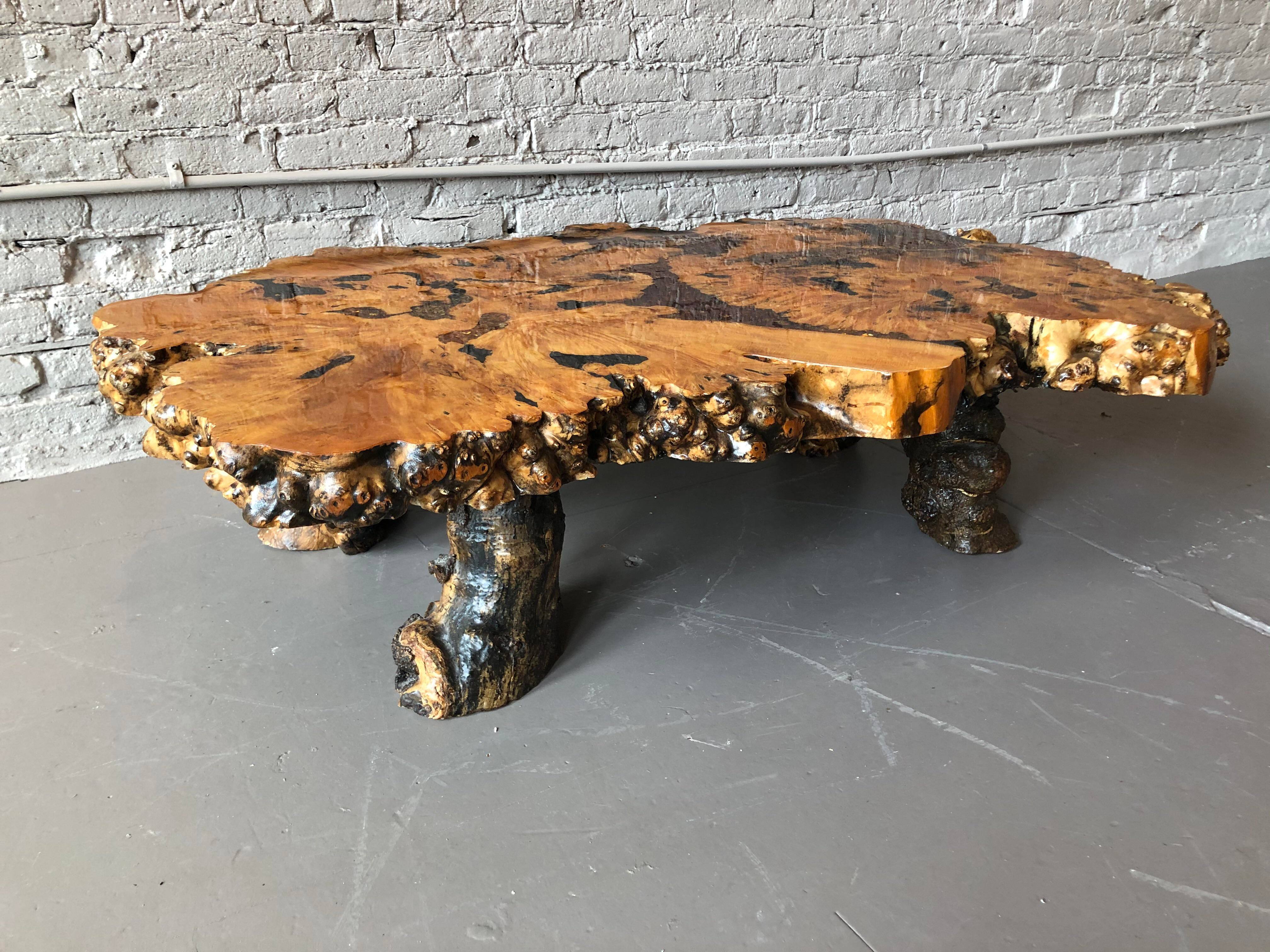 1960s Live Edge Burl Wood Epoxy Coffee Table
