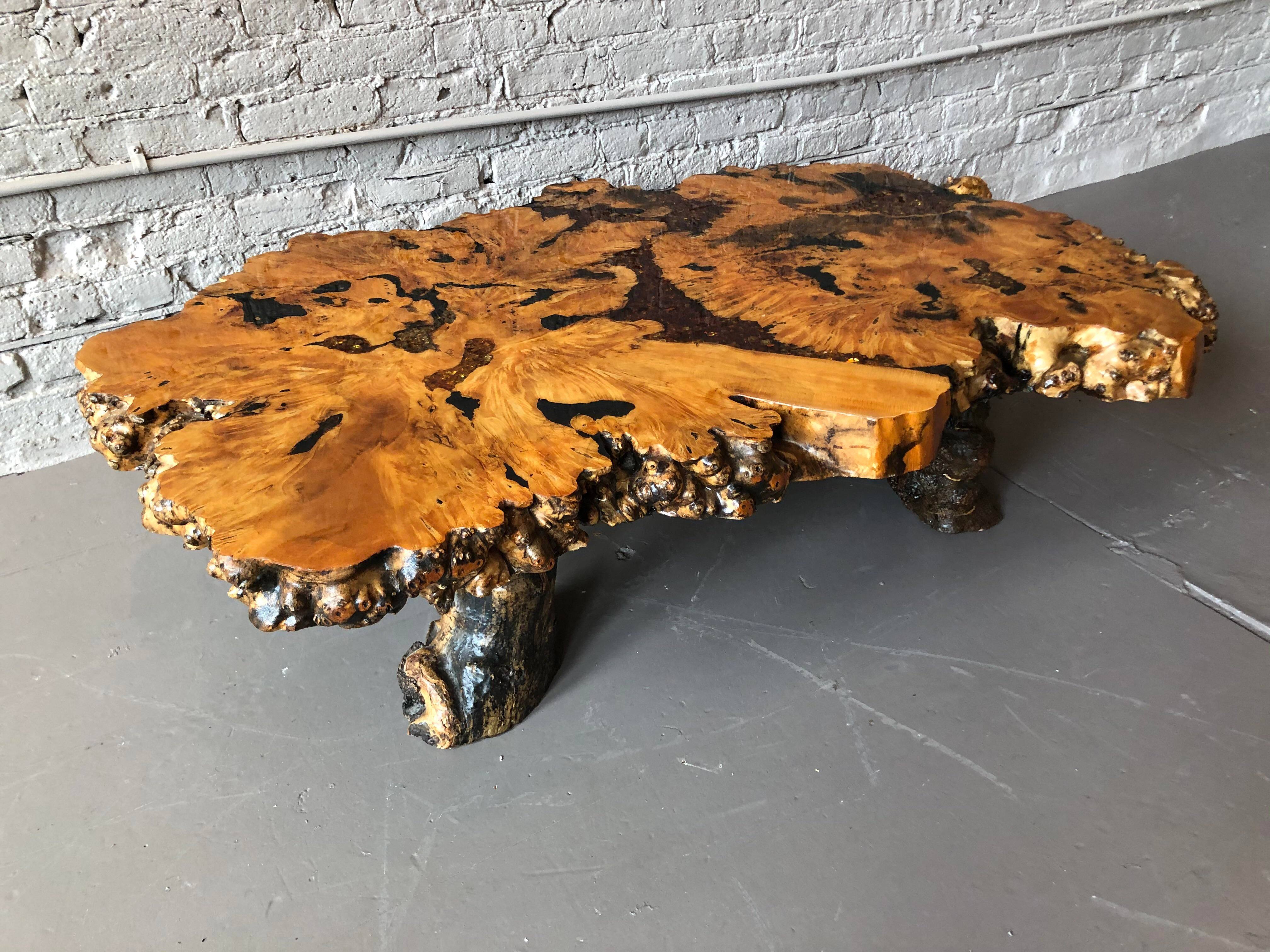 1960s Live Edge Burl Wood Epoxy Coffee Table