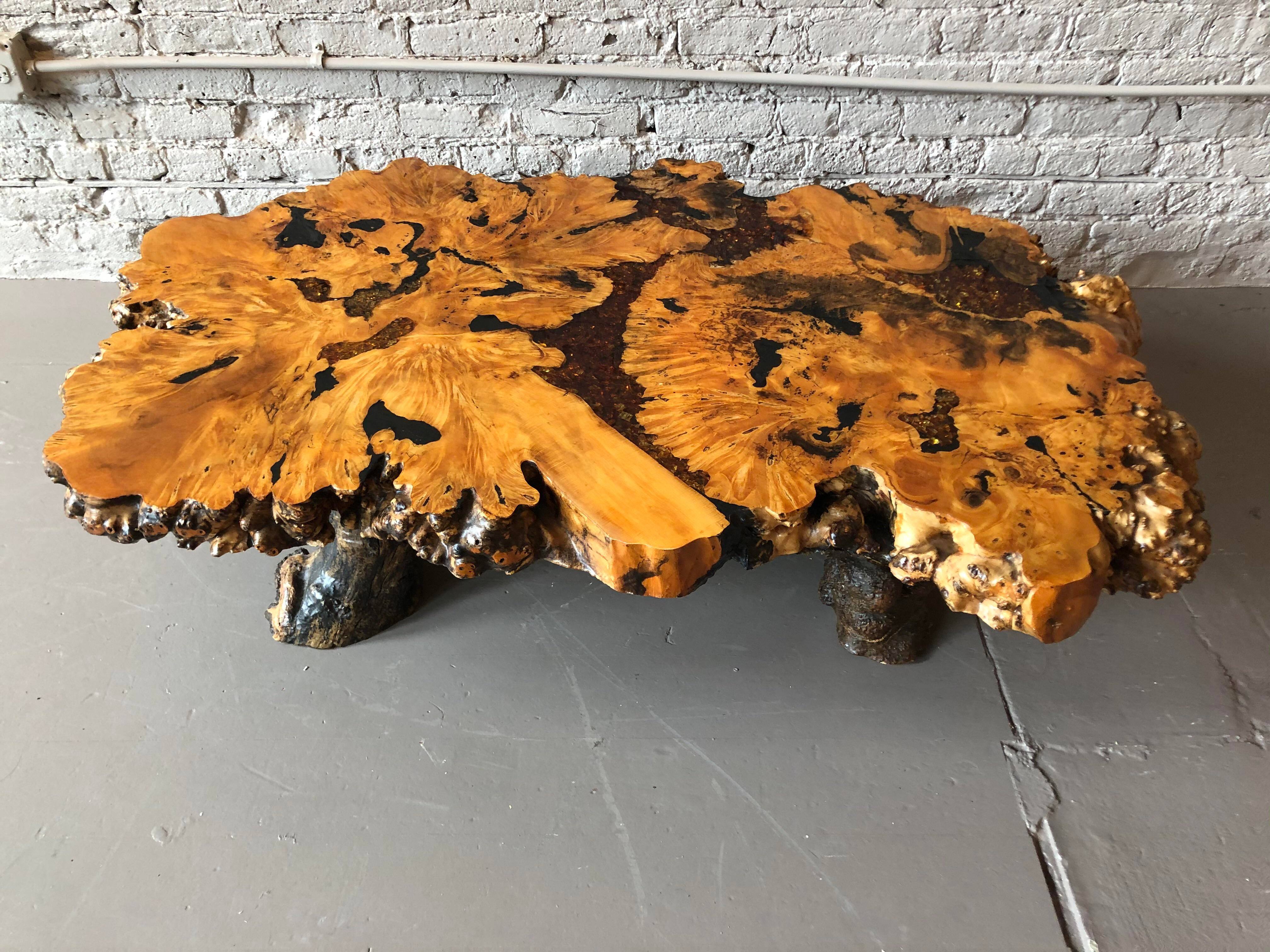 1960s Live Edge Burl Wood Epoxy Coffee Table