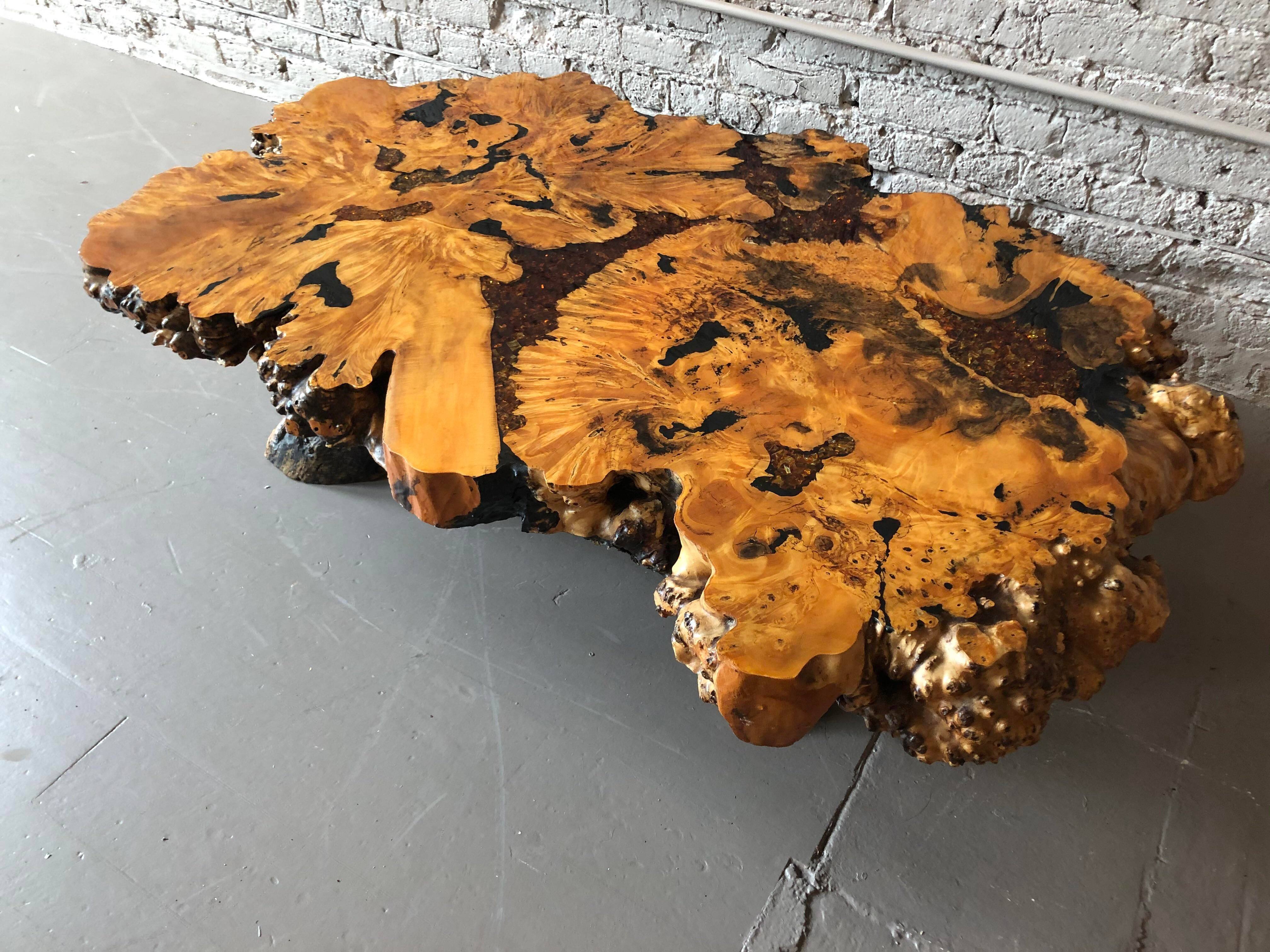 1960s Live Edge Burl Wood Epoxy Coffee Table
