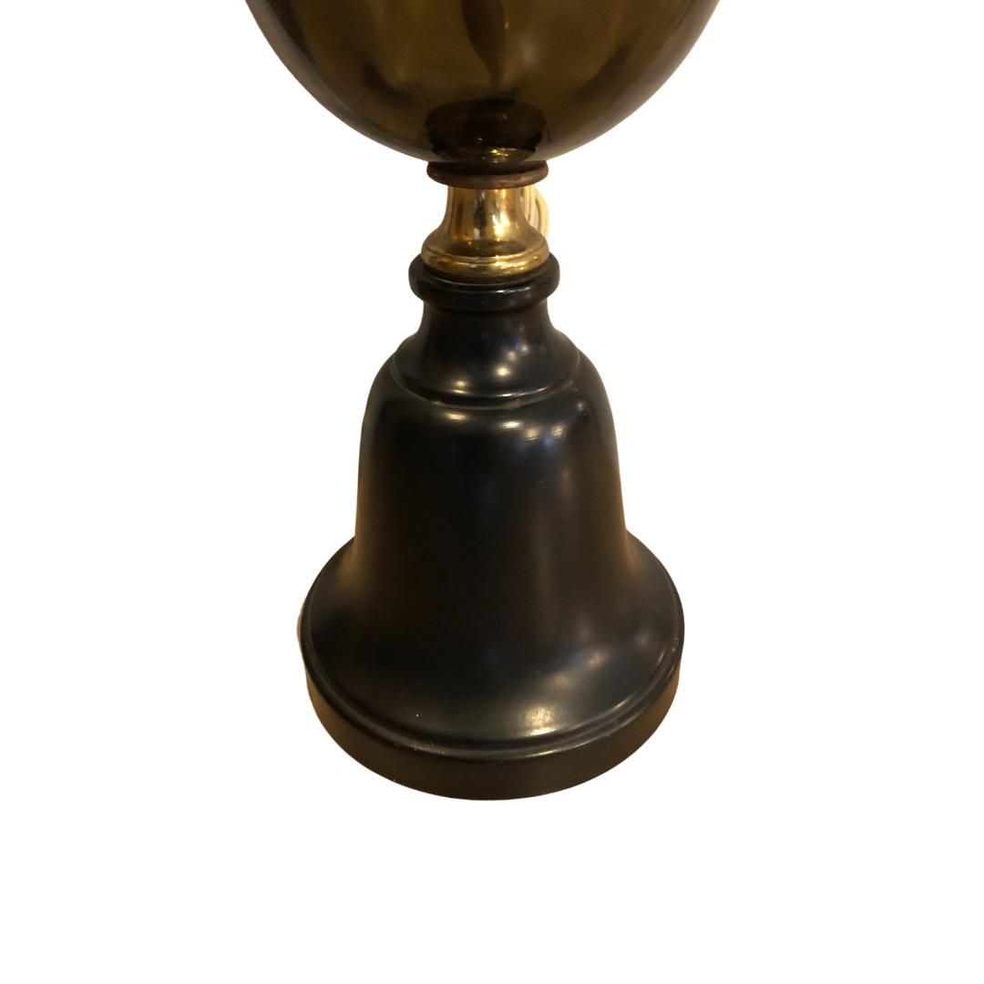 1960s Mid-Century Hollywood Regency Smoked Glass Brass Lamp