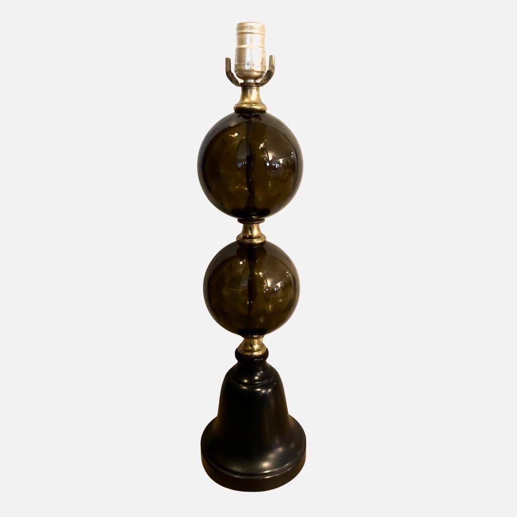 1960s Mid-Century Hollywood Regency Smoked Glass Brass Lamp