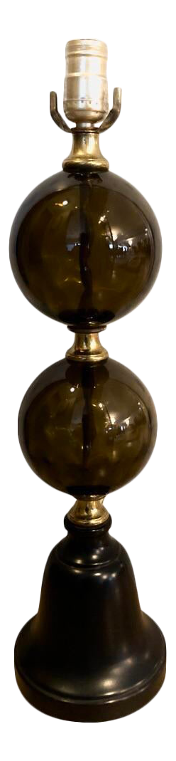 1960s Mid-Century Hollywood Regency Smoked Glass Brass Lamp