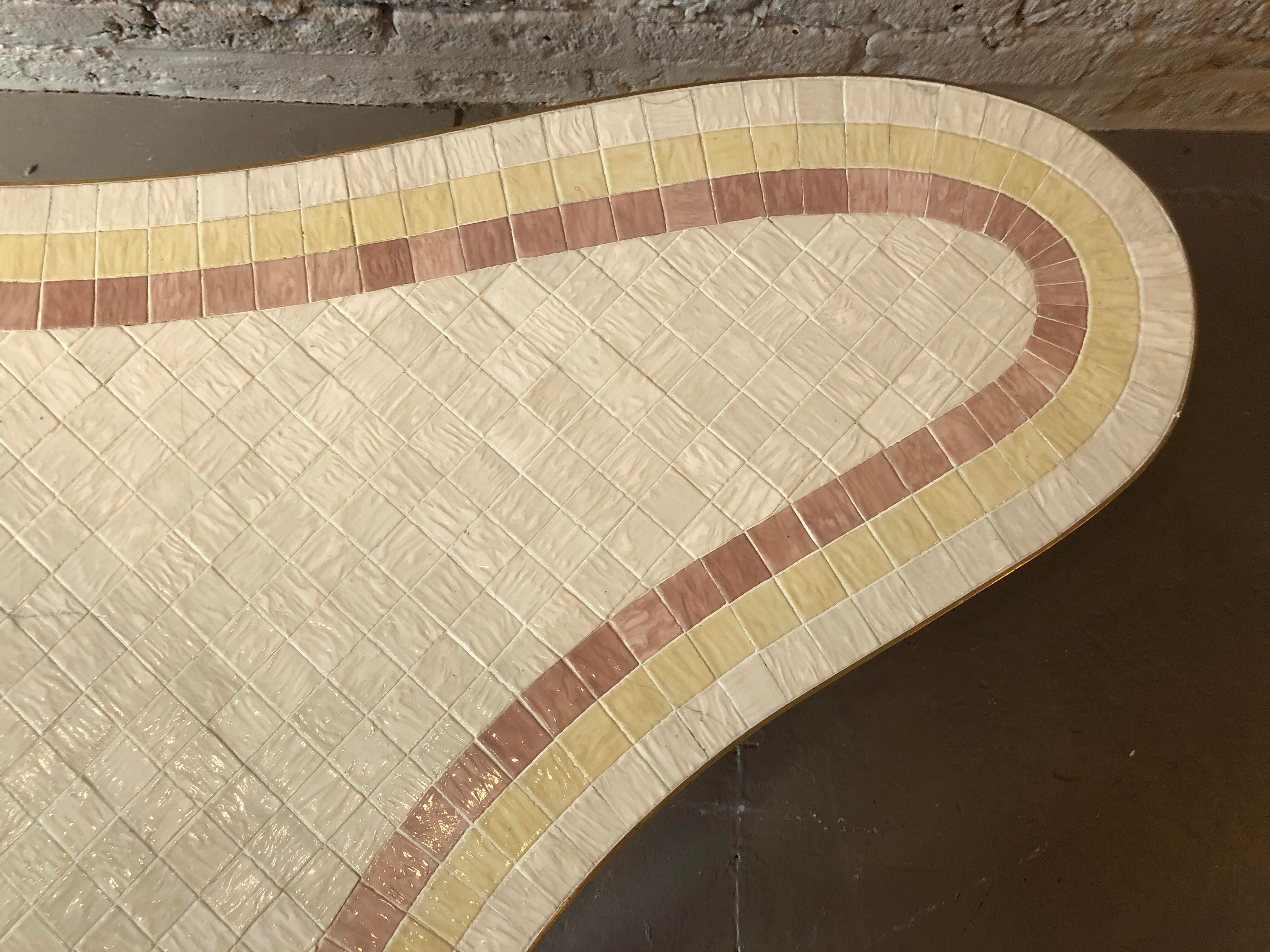 1960s Mid-Century Modern Brass and Mosaic Tile Coffee Table